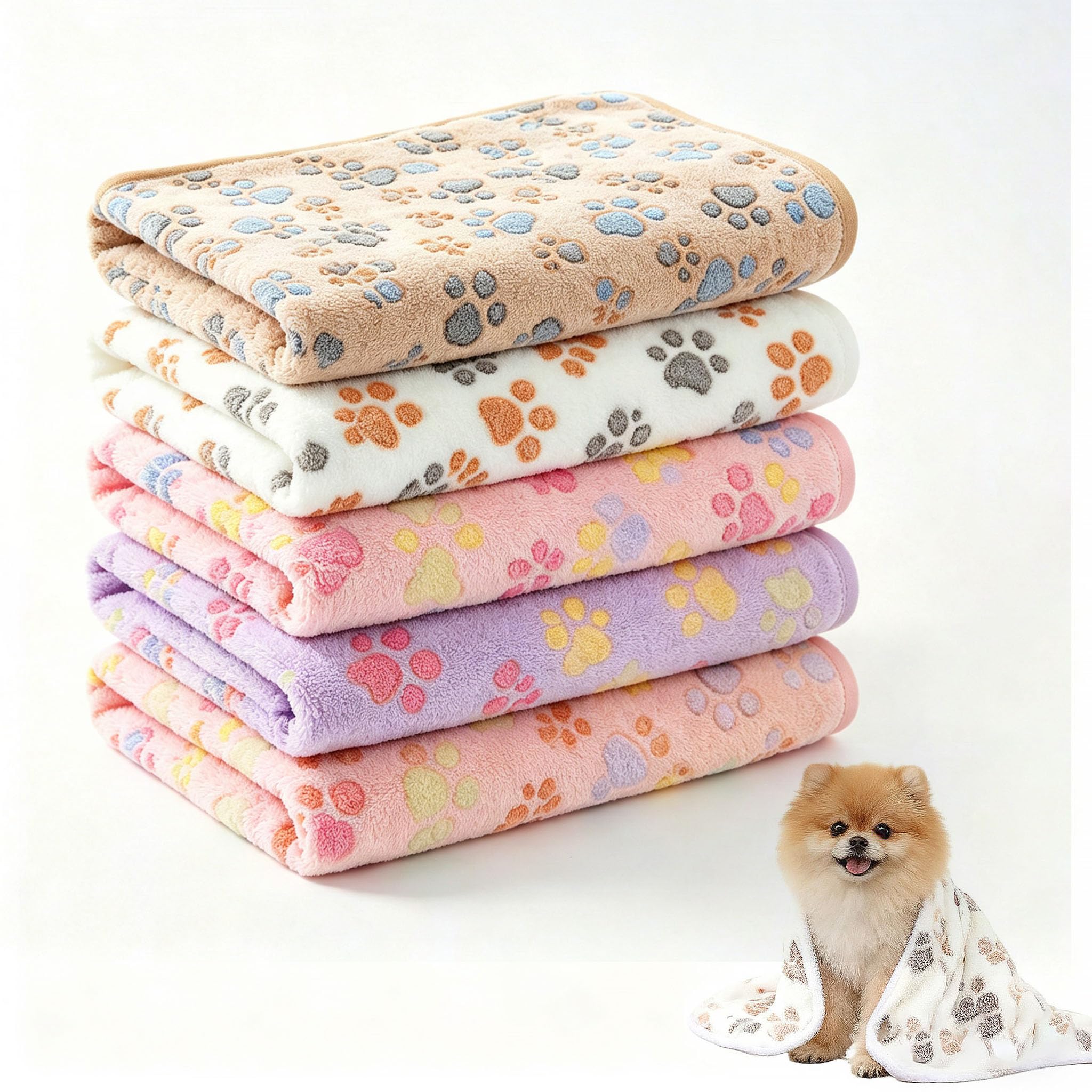 Lpvvpez 5 Color 5 Pack Puppy Blanket, Cat Dog Guinea Pig Blanket - Soft Flannel Small Pet Blankets For Bunnies, Ferrets, Hamsters, Machine Washable Reusable Cage Liners, Bedding, Sleep Mat（40 * 60Cm）