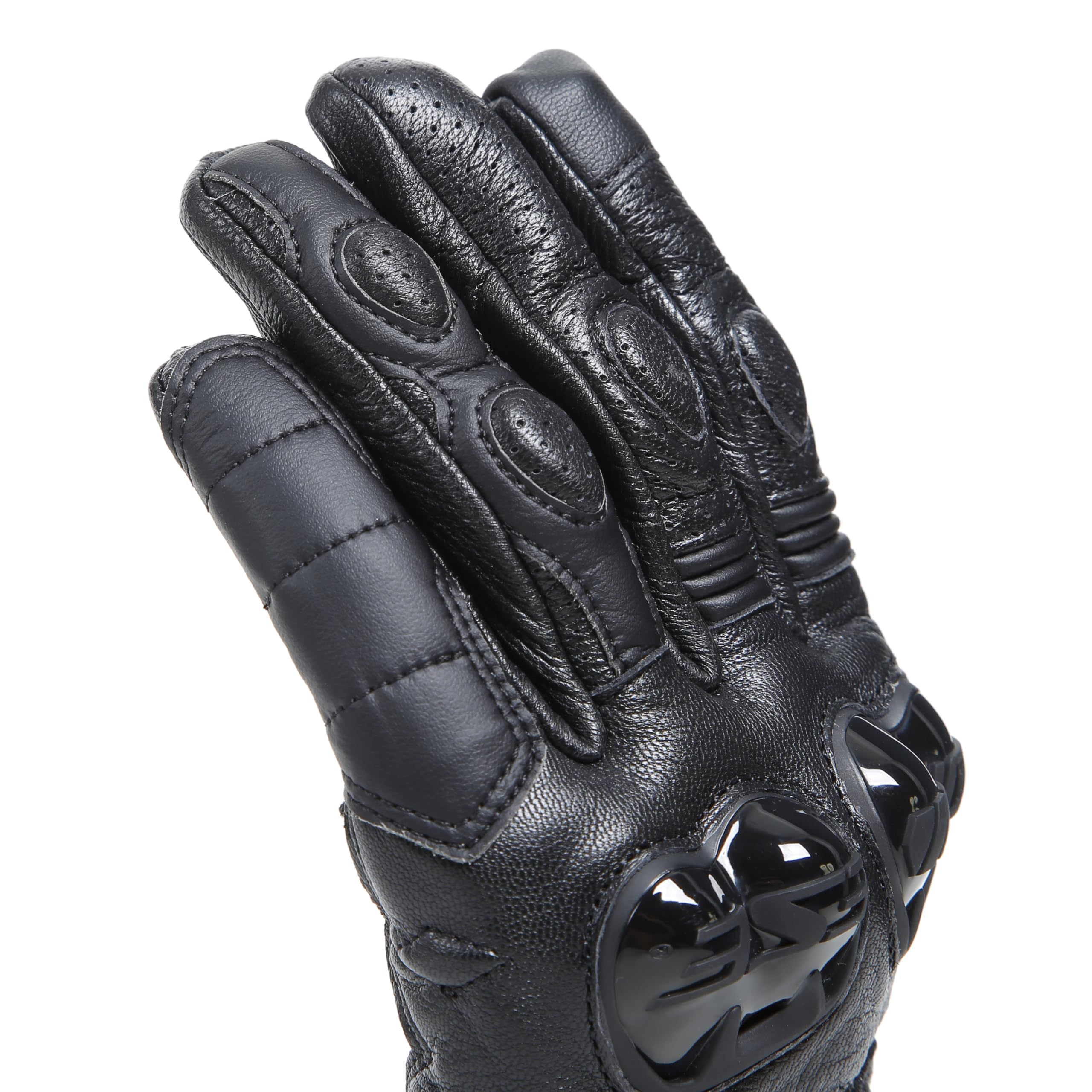Dainese - Negroshape Leather Gloves, Guantes de Moto de Piel de Cabra, Protectores de Nudillos de TPU, Piel Perforada para Ventilación, Guantes de Moto para Hombre, Negro/Negro, M