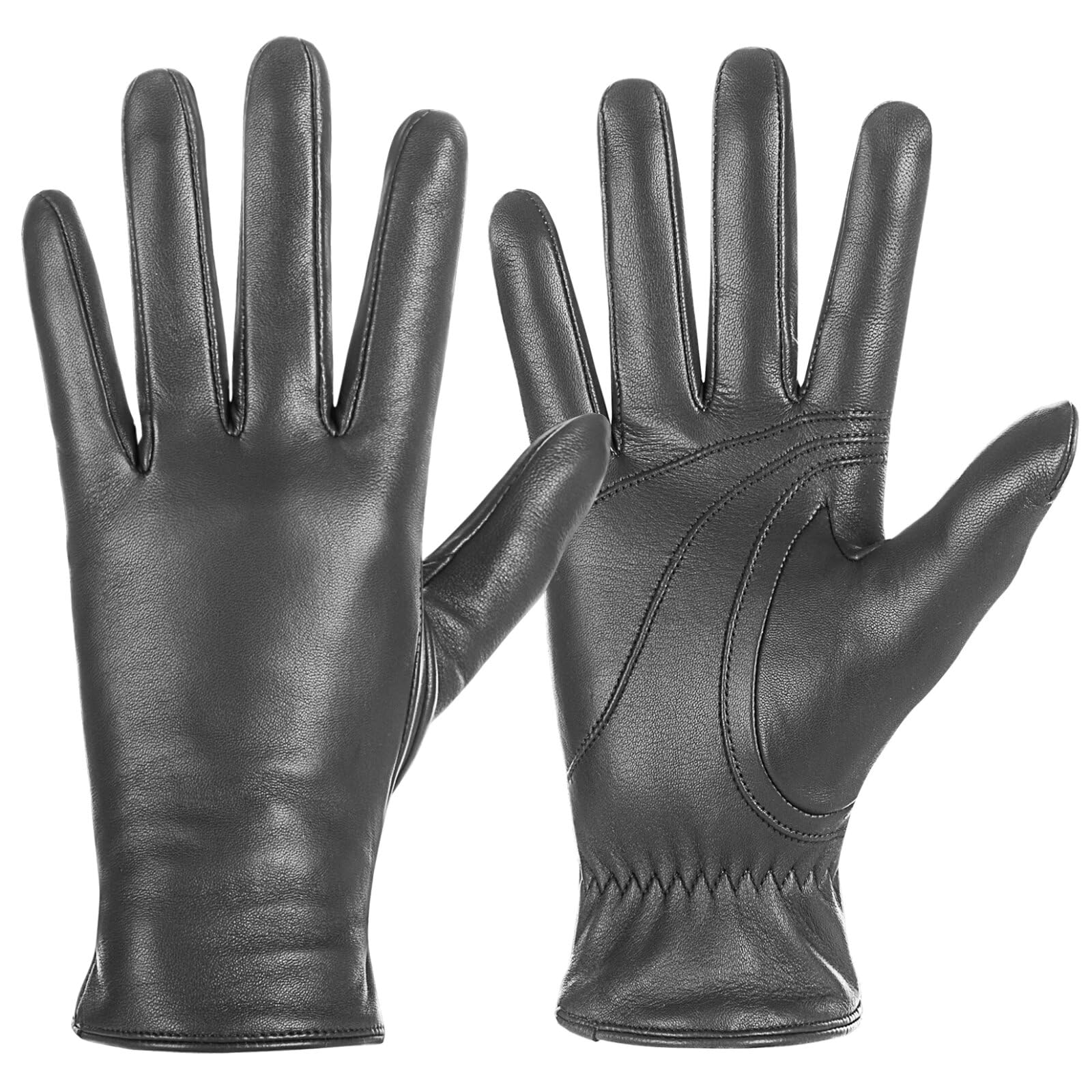 Guantes de piel de oveja de invierno para mujer, moda para conducir, pantalla táctil, con forro térmico de cachemira