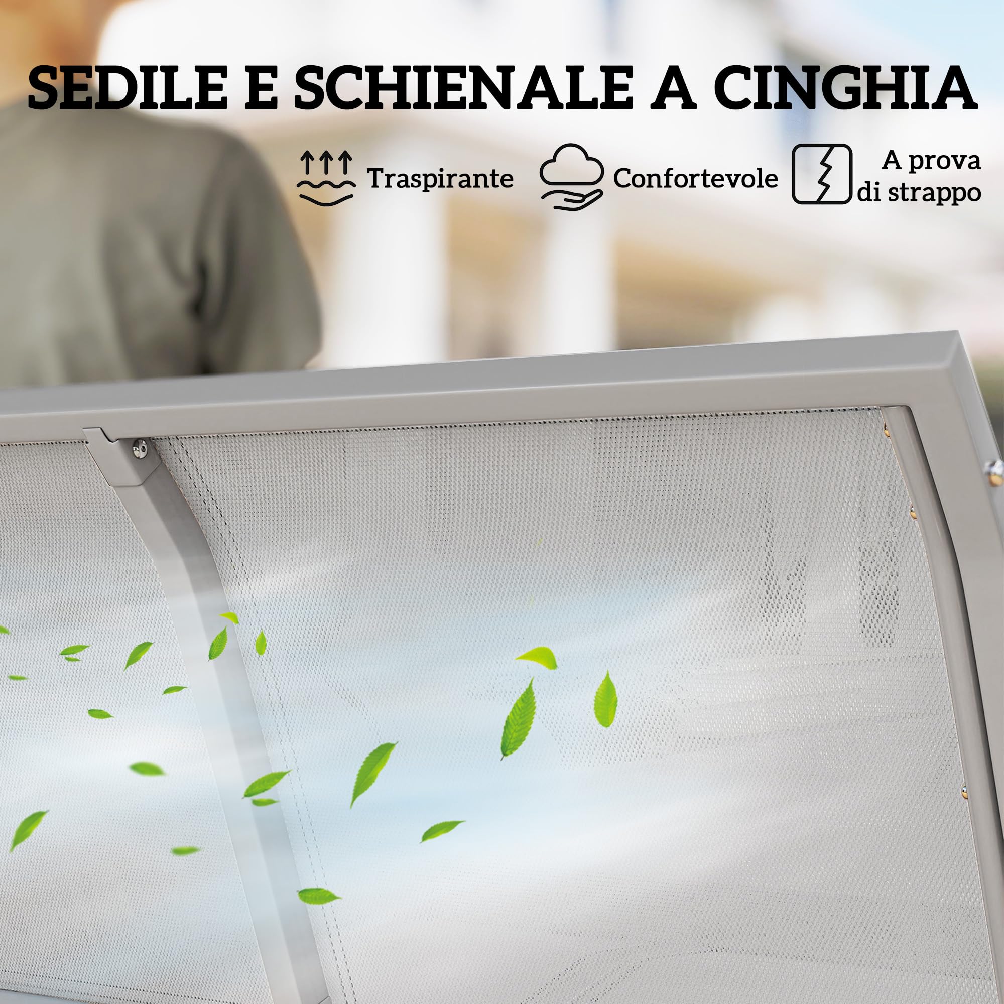 Outsunny Dondolo da Giardino 3 Posti con Tettuccio Parasole Regolabile Rimovibile, Dondolo da Esterno con Seduta Traspirante in Poliestere, Portata 240 kg, 171x108x154 cm, Grigio Chiaro