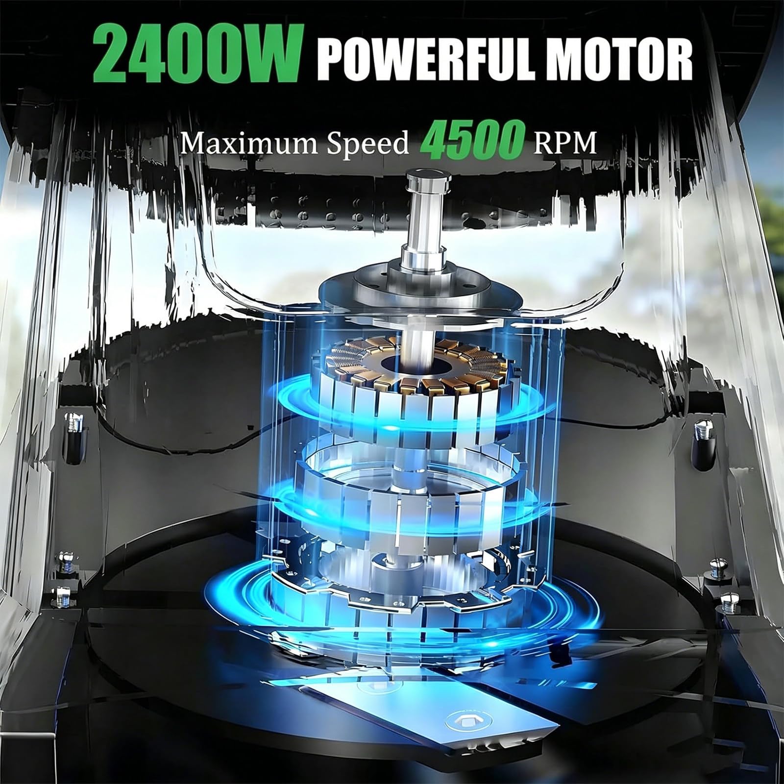 Trituradora eléctrica de Madera de 2400W, Alta relación de reducción 20:1 con 2 Cuchillas de Acero Incluidas, Capacidad de 50L, trituradora de jardín para compostar Ramas y ramitas Green