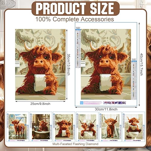 Miniatura 10 de Harloon Paquete de 6 kits de arte de diamantes de vaca de las tierras altas para adultos principiantes vaca 5D primavera verano pintura de diamantes