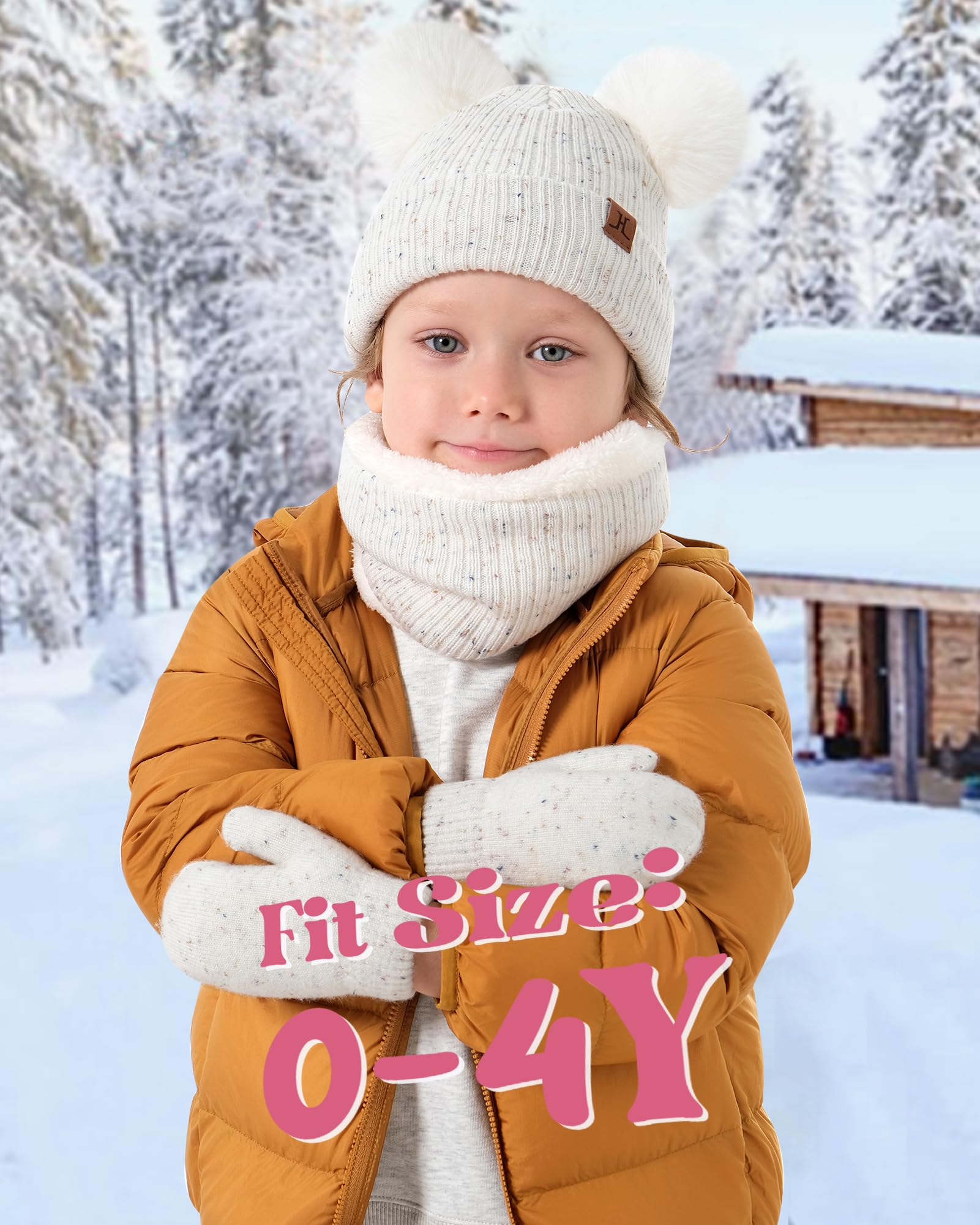 Bequemer Laden Niños Bebés Invierno Gorro Pompon Termicos Guantes Bufanda Conjunto con Forro Polar Regalo para 0-8 Años Niñas Niños