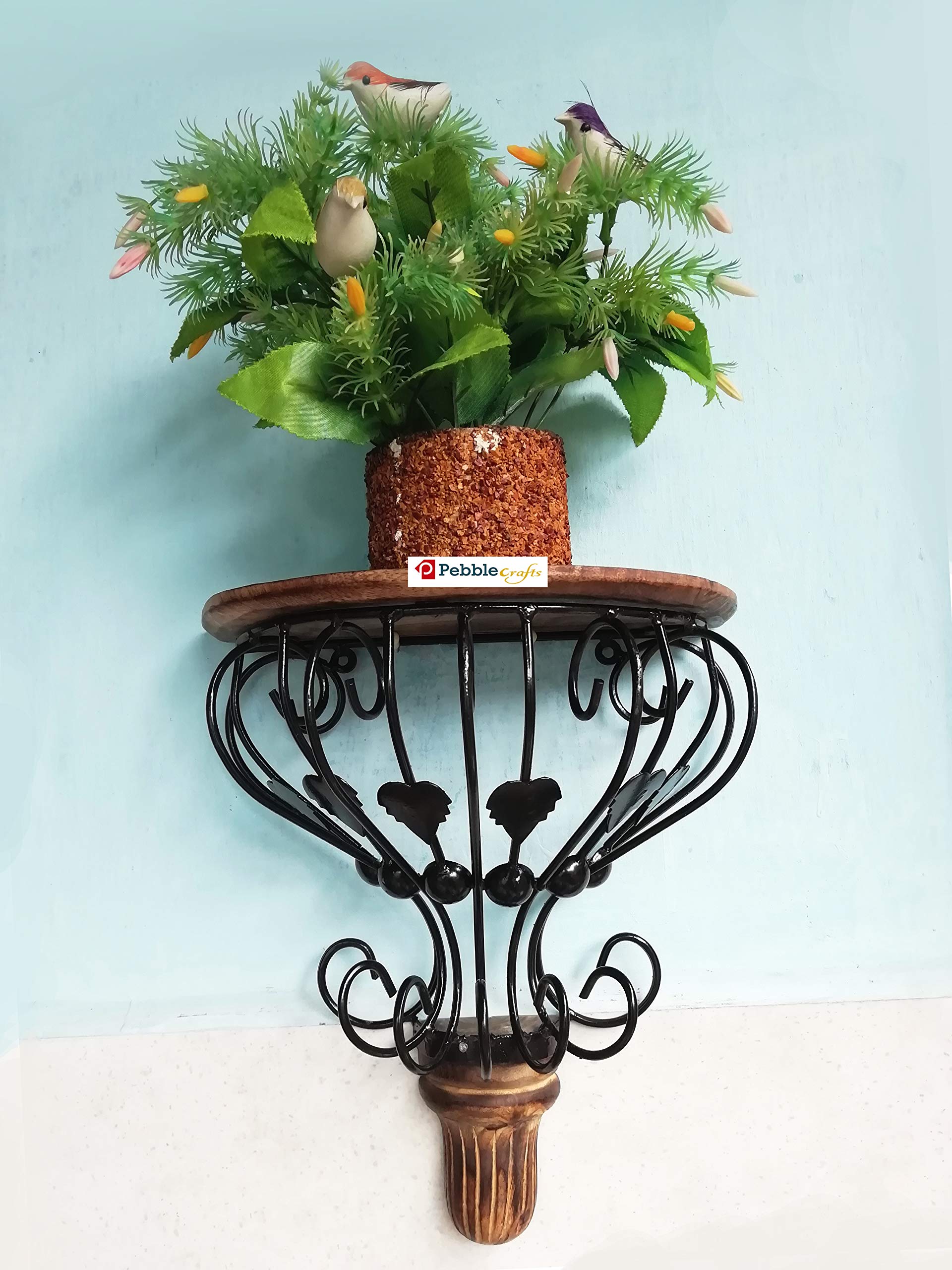 Wooden and Iron Wall Mounted Wall Bracket Shelf for WiFi, Photo Frame and Pots Living Room (Heavy) for Decorative Purpose
