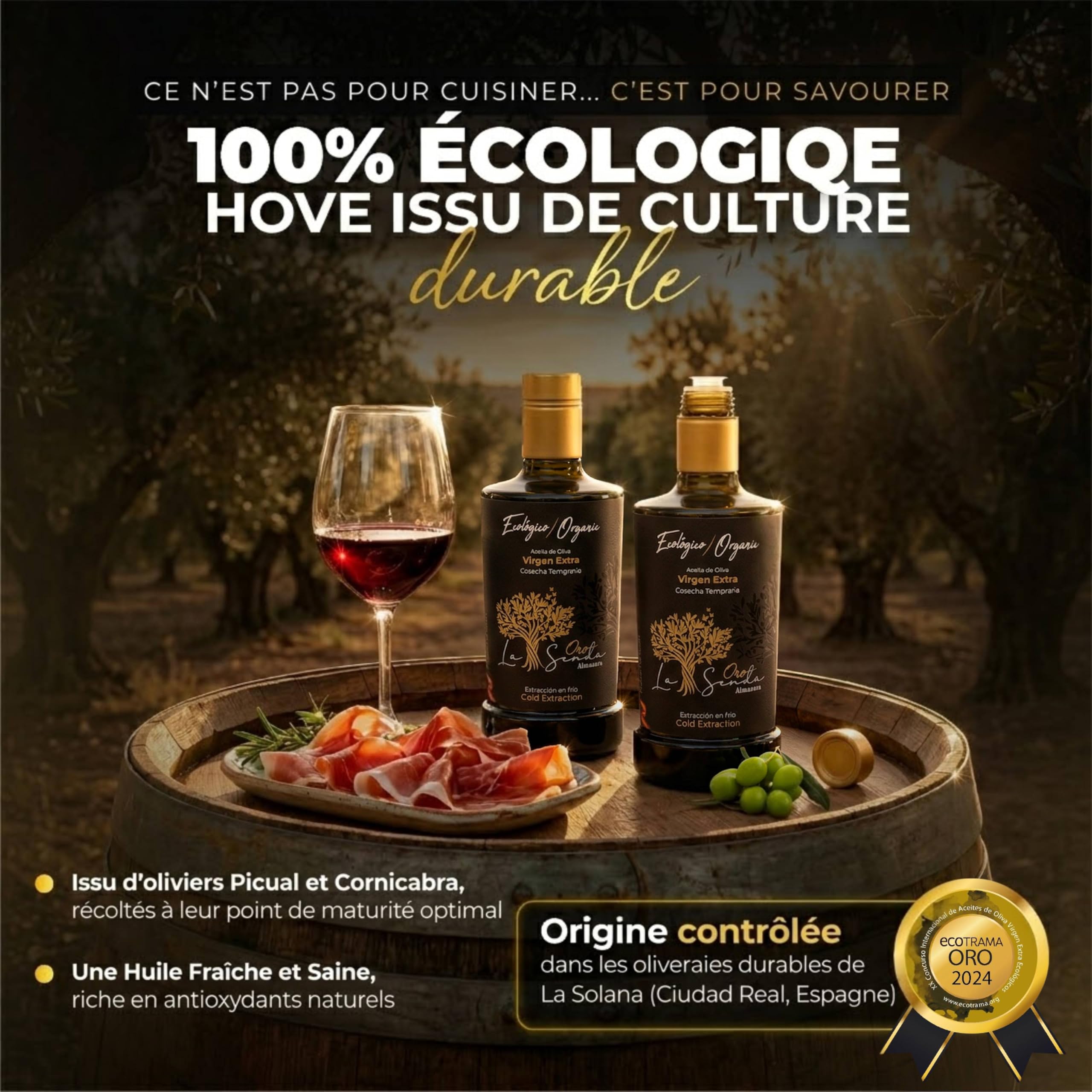 Huile D'olive Extra Vierge Bio - Variétés Picual et Cornicabra de Grande Qualité, Intense et Fraîche | Récolte Précoce D'olives Vertes, Extraction À Froid | Idéale Pour une Usage À Cru (1L)
