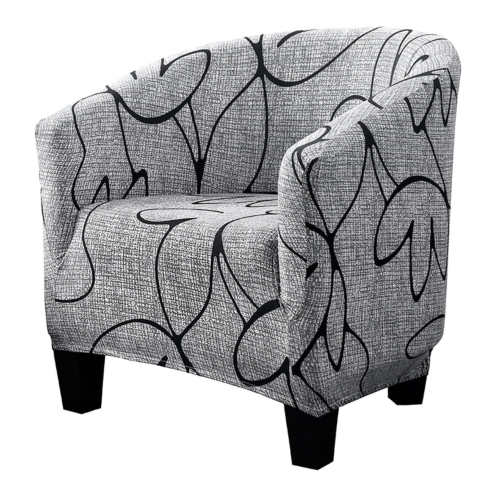 SearchI Club Chair Slipcover Stretch Barrel Chair Covers Printed Tub Chair Slipcovers Soft Spandex Armchair Sofa Cover Removable Couch Furniture Protector Arm Chair Cover for Living Room(Pattern 1)