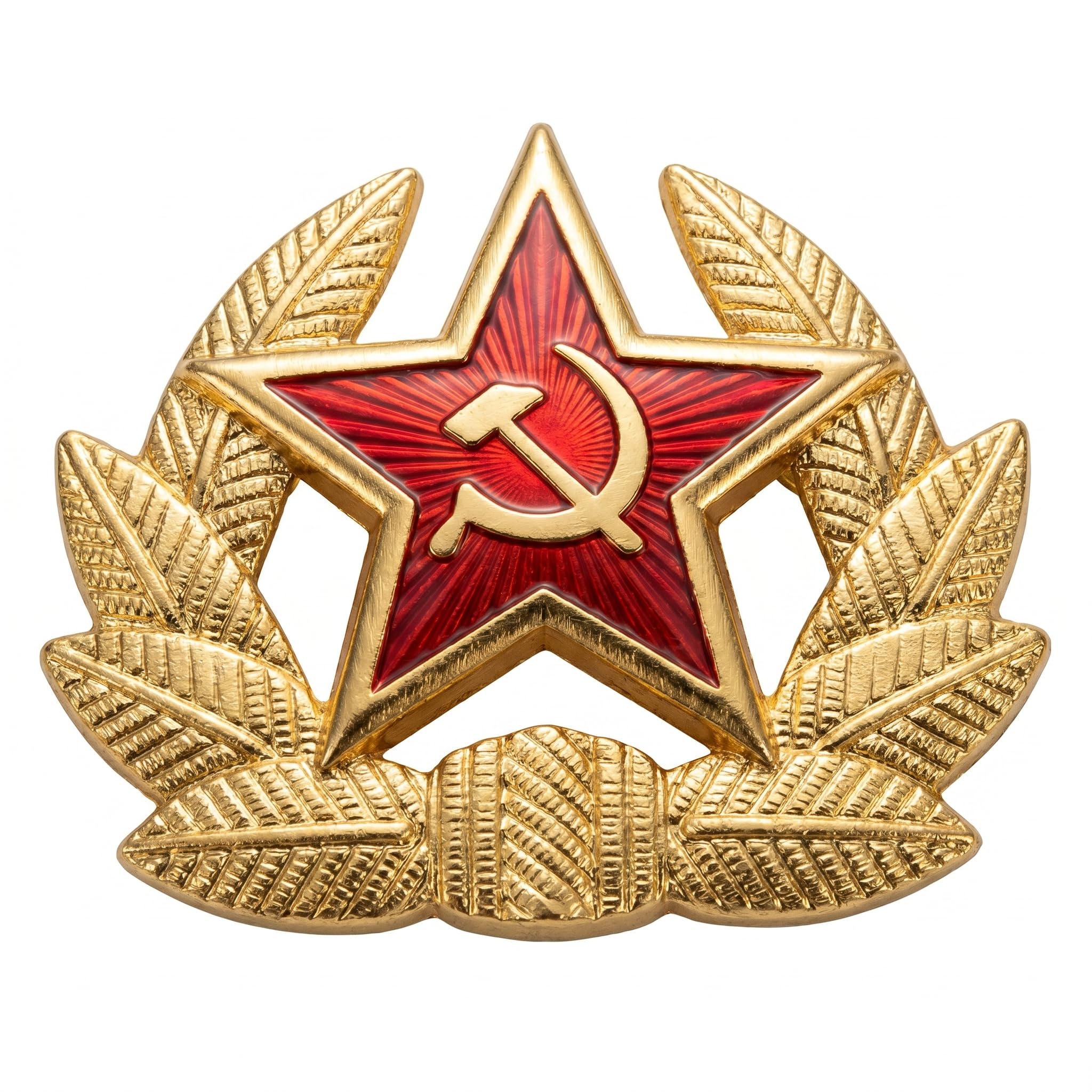 Freecrows Gold Historical Eastern Bloc Headwear Artifact – Commemorative Officer Star & Laurel Wreath – Museum-Grade Mid-Century Insignia – Polished -Toned Collective Piece