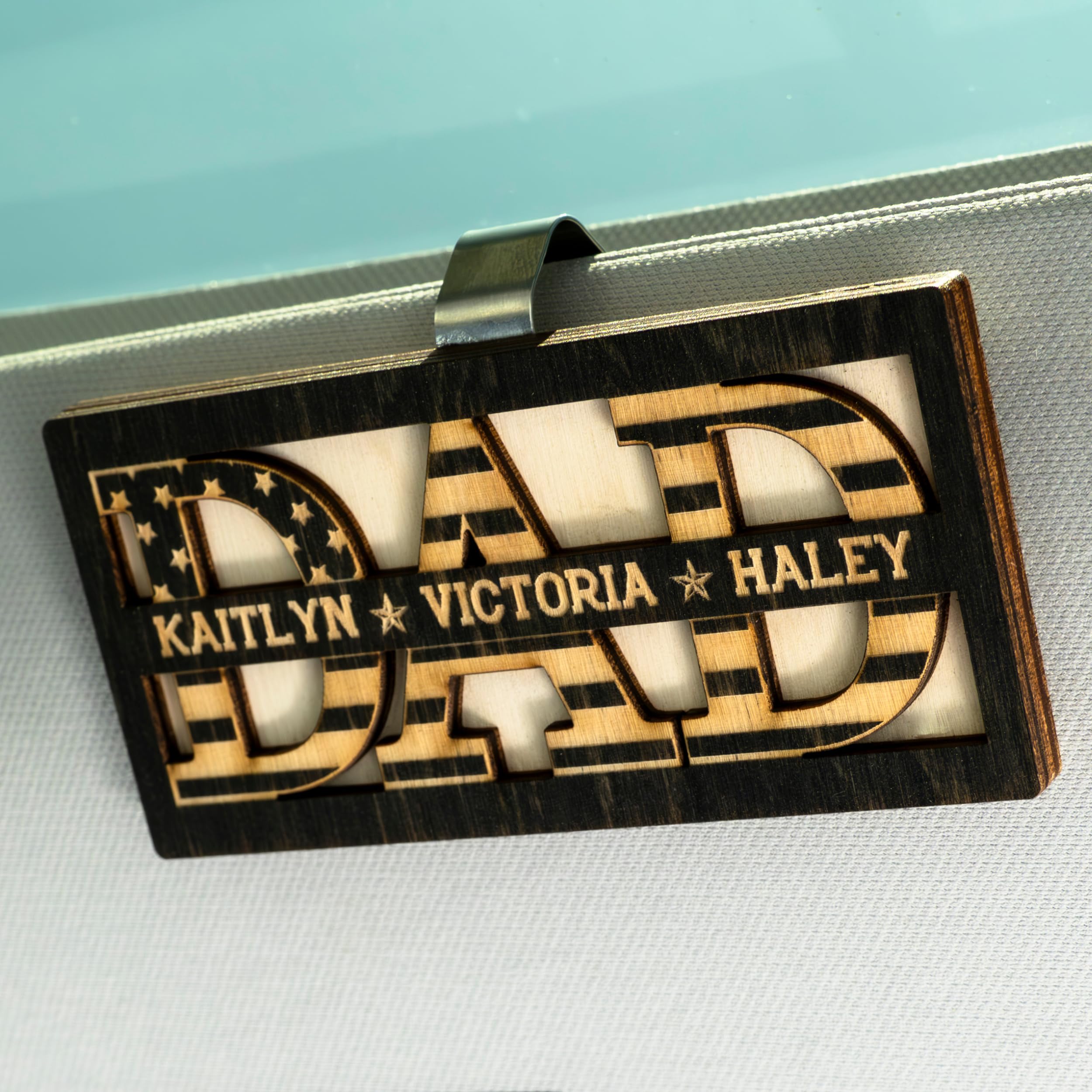 Personalized Dad Car Visor Clip w/Kid's Names, US Falg Theme, Personalized Fridge Dad Sign Magnet, Custom Gifts for Dad, Papa, Grandpa