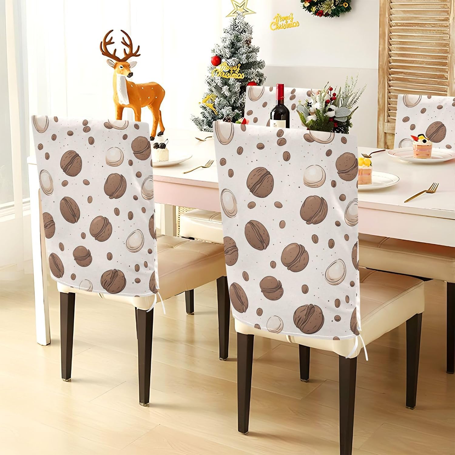 ALAZA Coffee Bean and Deserts Chair Back Cover Set of 6, Washable Reusable Removable Chair Slipcovers Decorative Chair Cover for Home Kitchen Wedding Party