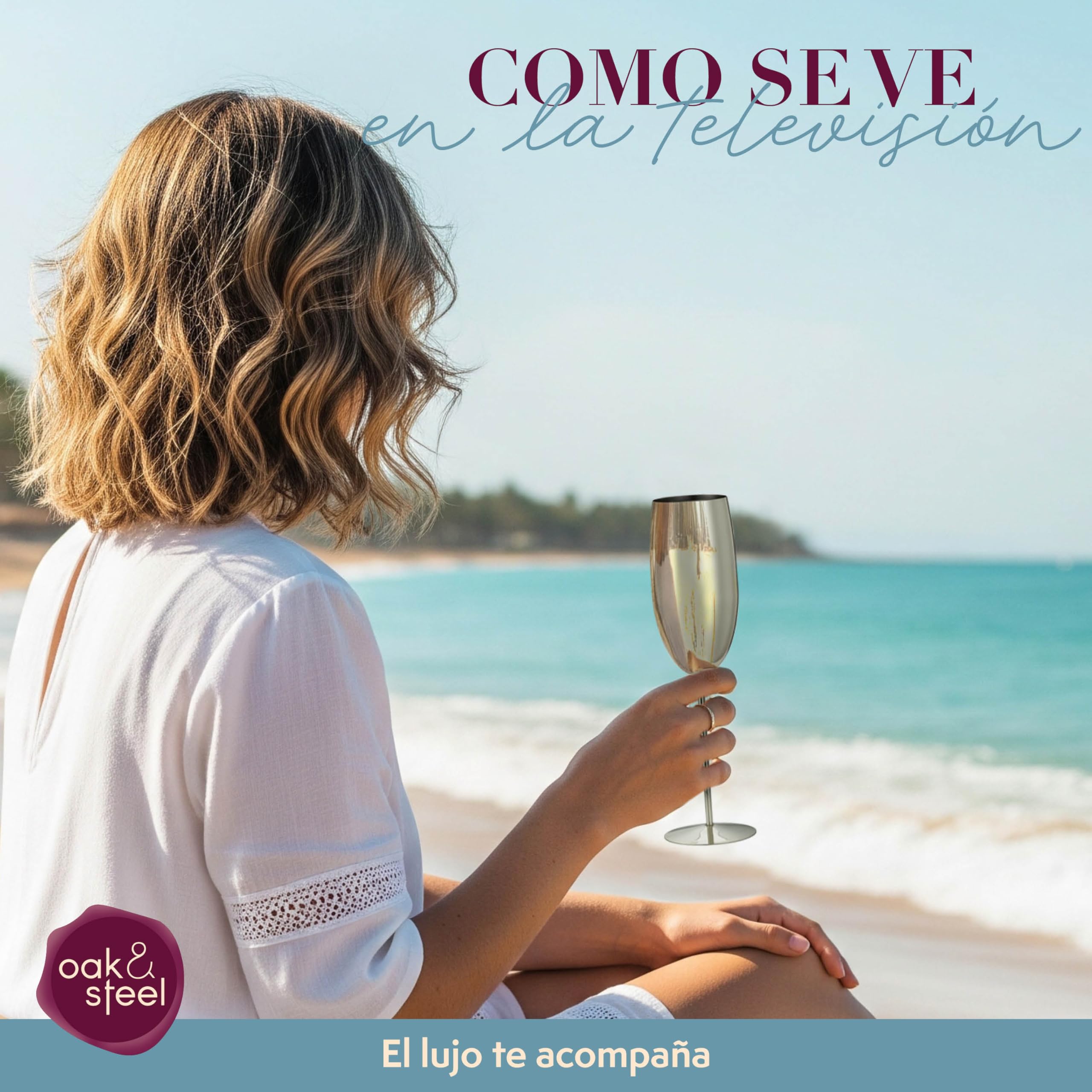 Oak & Steel - 4 Elegantes Copas de Champán de Acero Inoxidable, 285ml - Copas Cava de Acero Inoxidable Plateado - Set Original para Brindis, Bodas, Fiestas y Celebraciones
