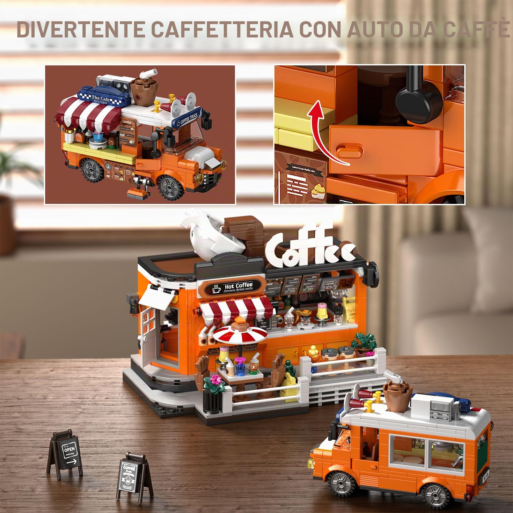 TYCOLE Set Di Costruzione City Coffee House, 1185 Pezzi, Giocattolo da Costruzione per Bar con Carrello del Caffè Mobile, Regalo di Compleanno per Adulti, Bambini e Bambine dagli 8 ai 12 Anni