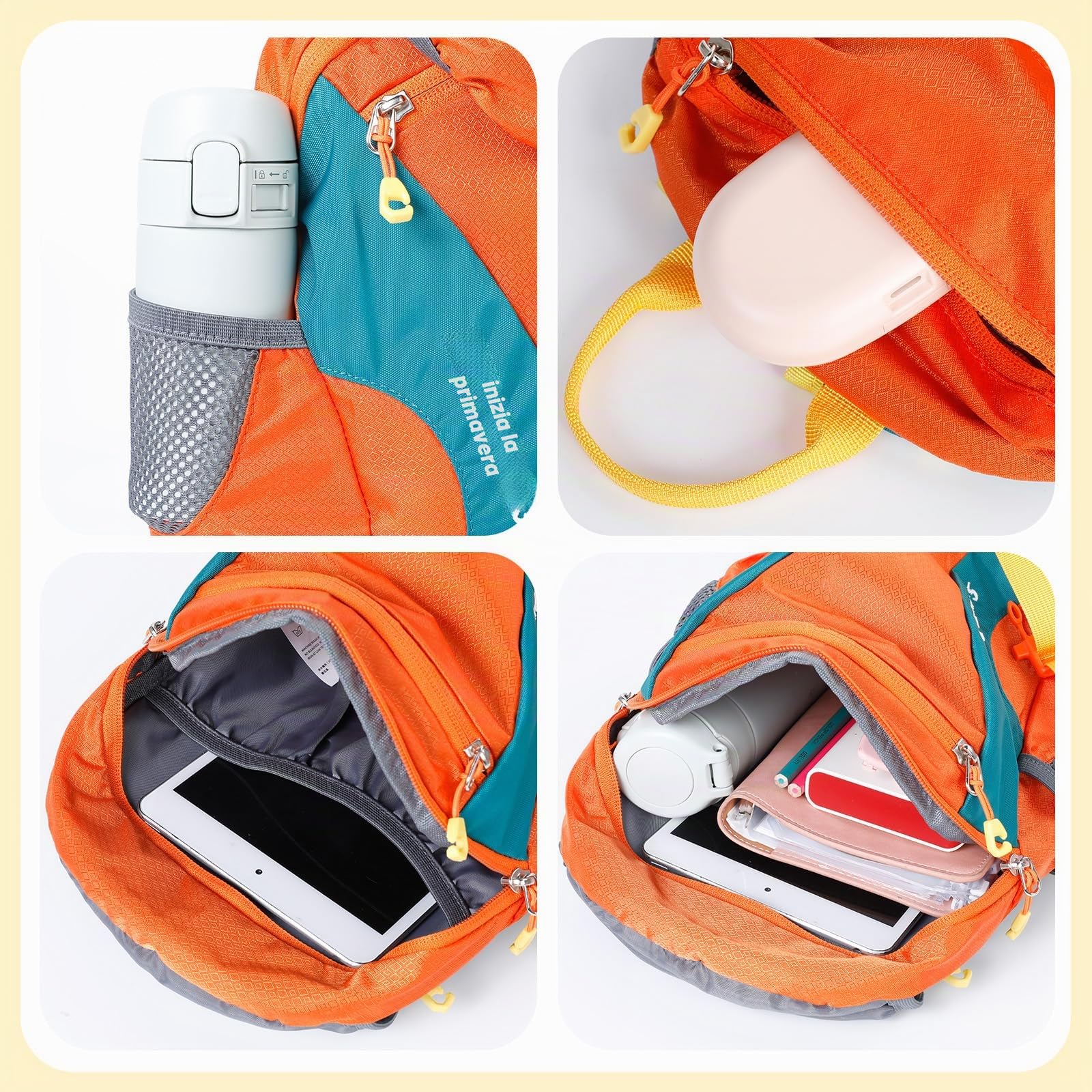 Cozary Zaino per Bambini All'Aperto, 5L Impermeabile Sportivo Adatto, Confortevole Zaino da Trekking per 1-3 Bambini, Design Traspirante, per Scuola, Viaggio e Sport, Arancione