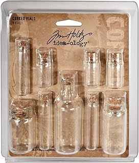 Corked Vials by Tim Holtz Idea-ology, 9 Glass Bottles, Various Sizes, Clear, TH92899