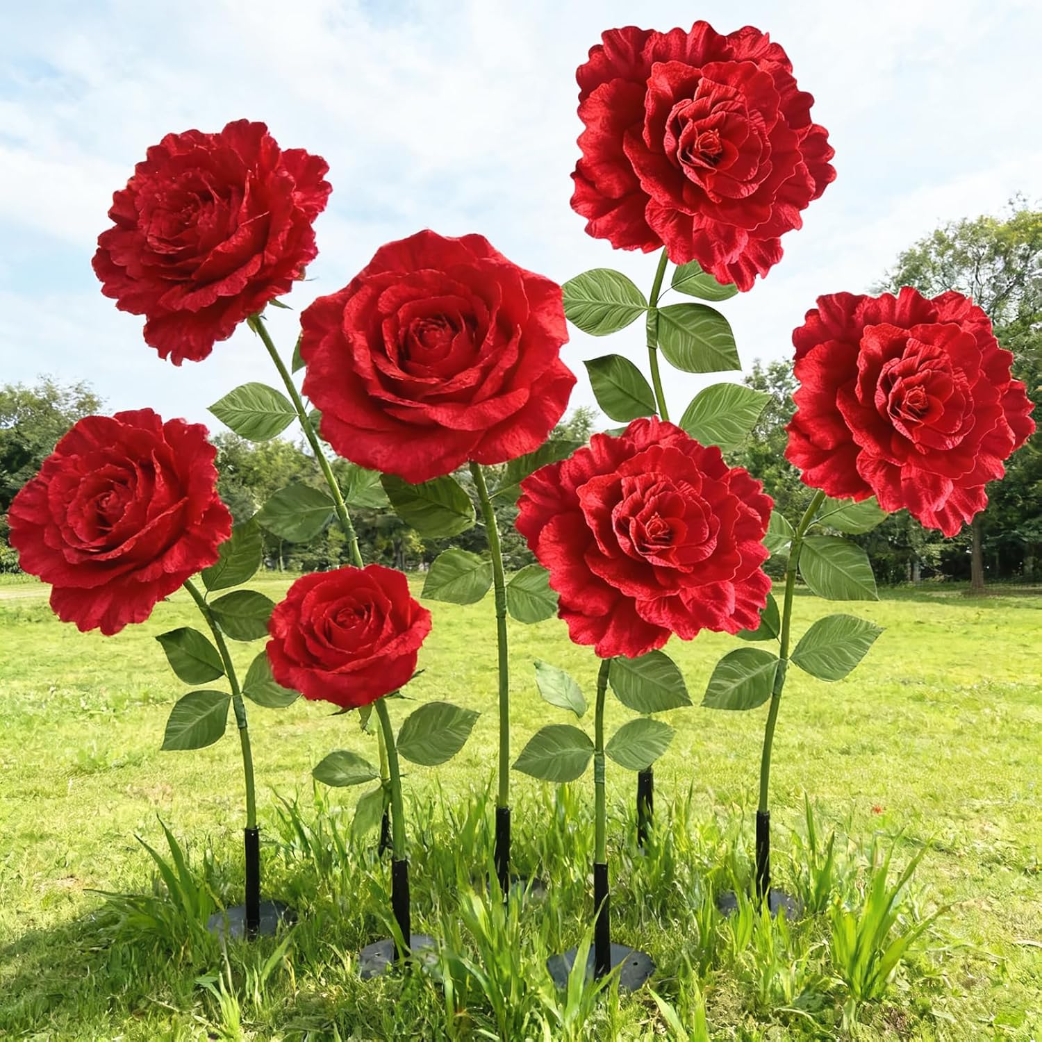 Giant Red Rose with Stem and Base Huge Artificial Flowers for Wedding Background, Party Decoration, Birthday Party, Photography Props, Shop Window Props, Banquet, Stage, Mall Display