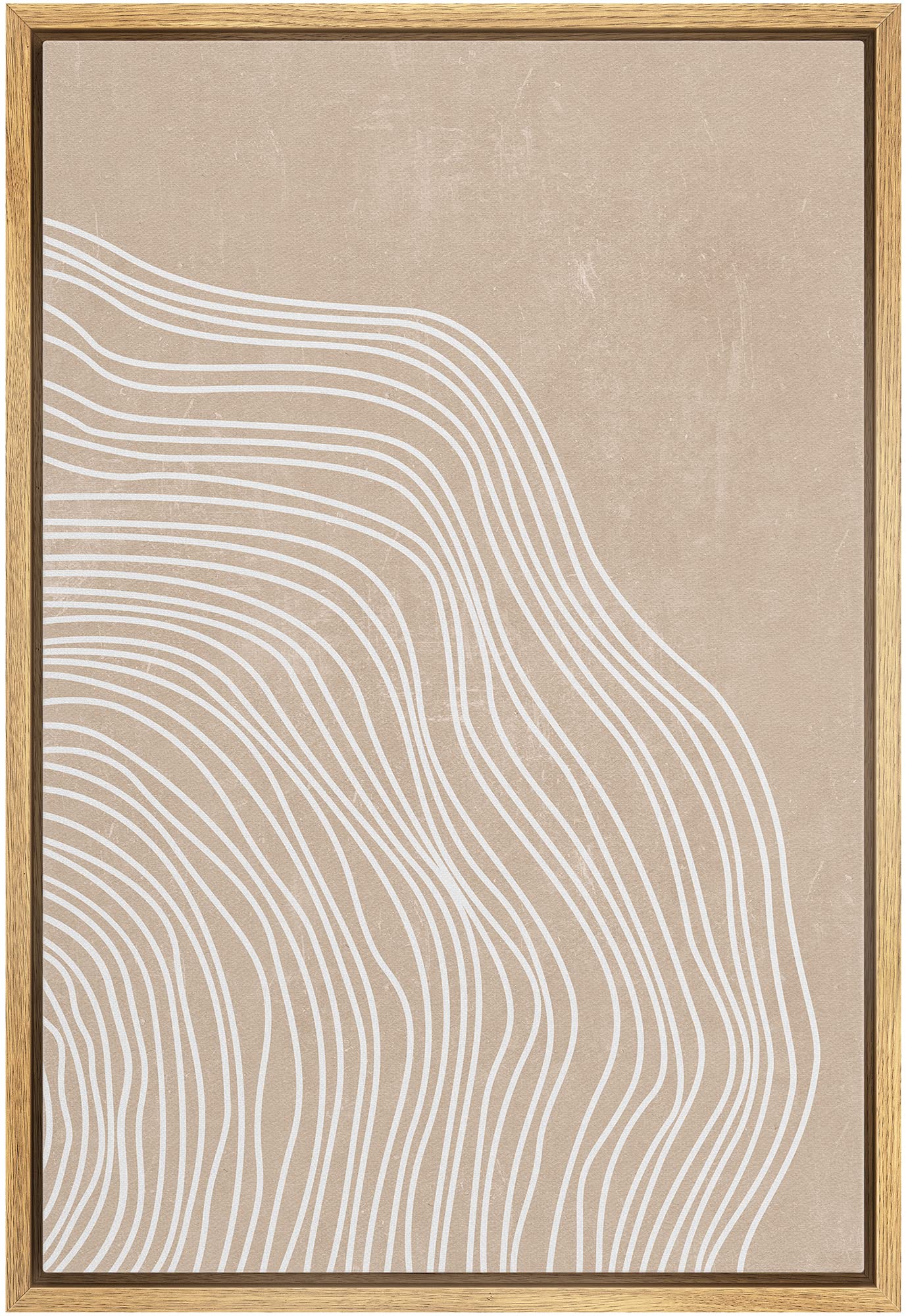 MUDECOR Framed Canvas Print Wall Art White Tan Spiral Wave Wood Ring Landscape Shapes Abstract Illustrations Modern Art Minimal Group Relax/Calm Cool for Living Room, Bedroom, Office - 16"x24" NATURAL