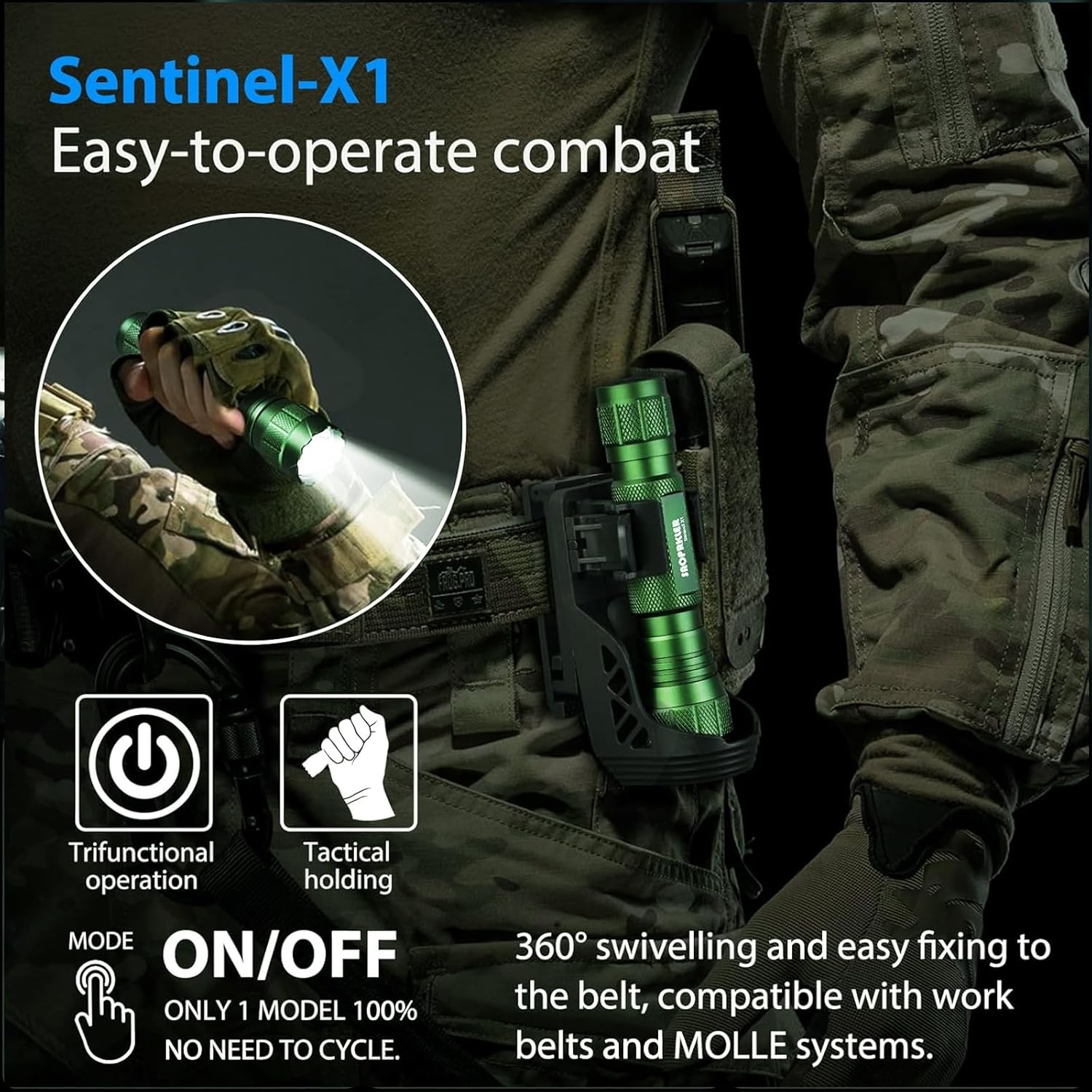 SAOPRKLER Tactical Flashlight 1200 High Lumen Duty Belt Flashlight for Law Enforcement, Premium Police Flashlight with Holster for Duty Belt,led Flashlight Gifts-Sentinel-X1