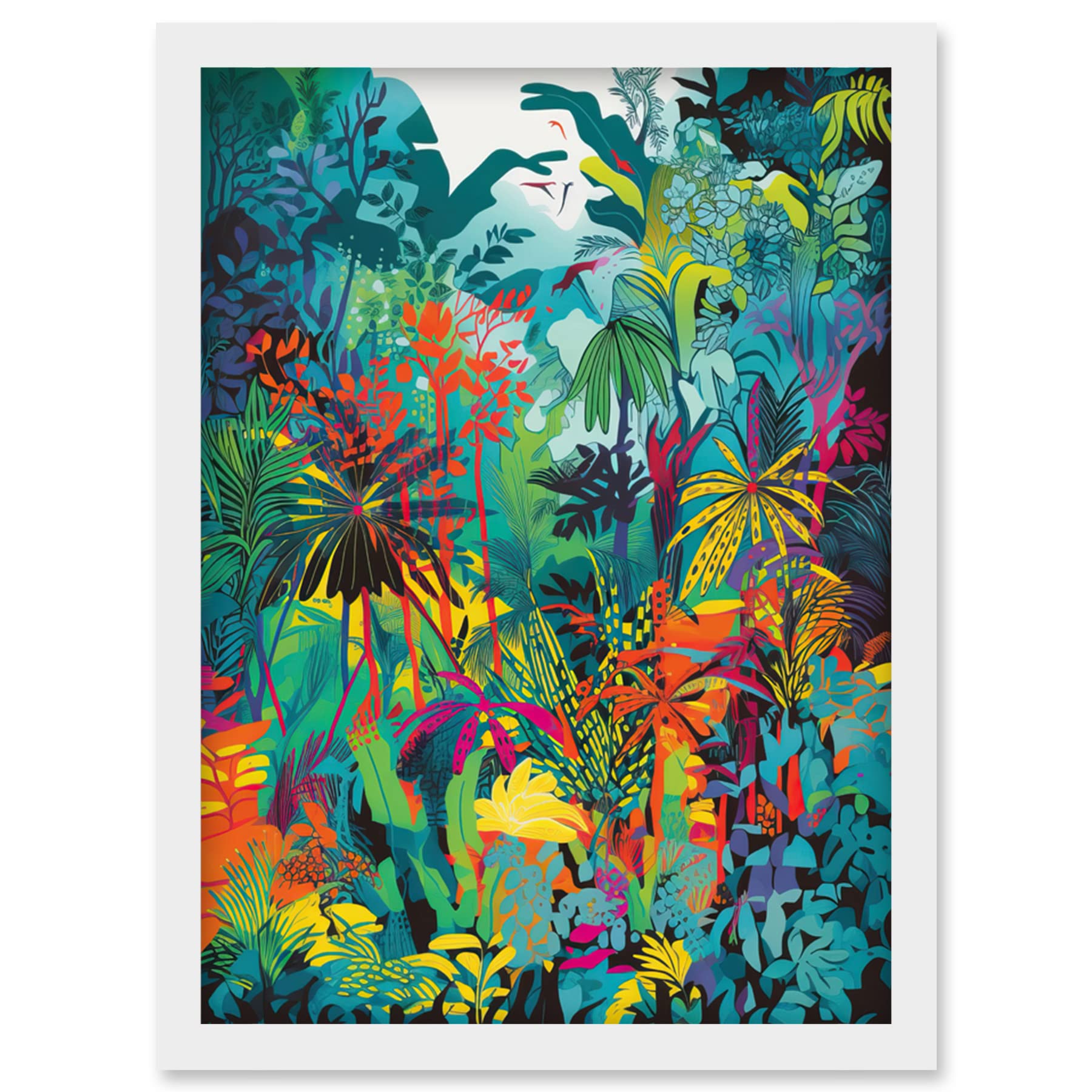 Artery8 Rainforest Landscape Vibrant Multicoloured Nature Artwork Framed Wall Art Print A4