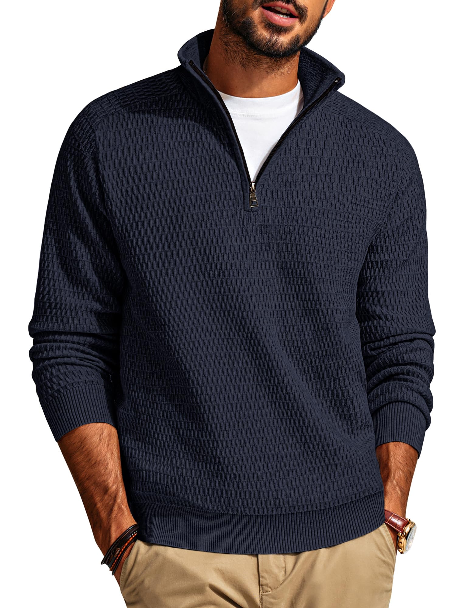 PJ PAUL JONES Maglione Uomo Invernale con Zip Regular Fit con Collo Alto Maglione | mezza cerniera, collo alto, scollo a V, maglia fine, morbido, caldo per l'inverno