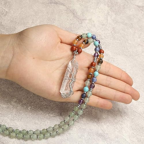 Miniatura 5 de Jovivi Collar de cristales curativos naturales de 7 chakras envueltos en alambre con piedra de cuarzo transparente, curación puntiaguda, equilibrio