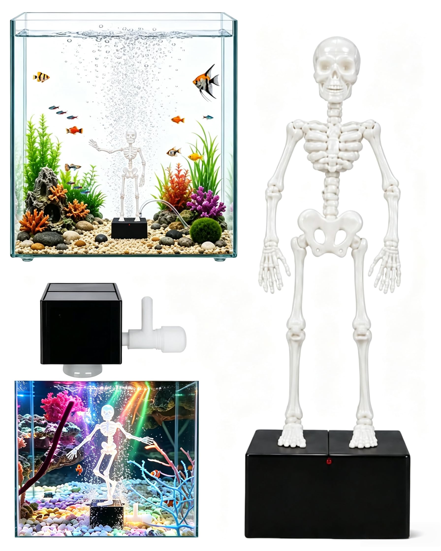 TYURJYR Halloween Dynamic Skeleton Fish Tank Ornament, Dancing Skeletons Aquarium Bubbler Decoration, Interactive Fish Tank Decor, Underwater 3D Printed Air Powered Moving Skull Halloween Decorations