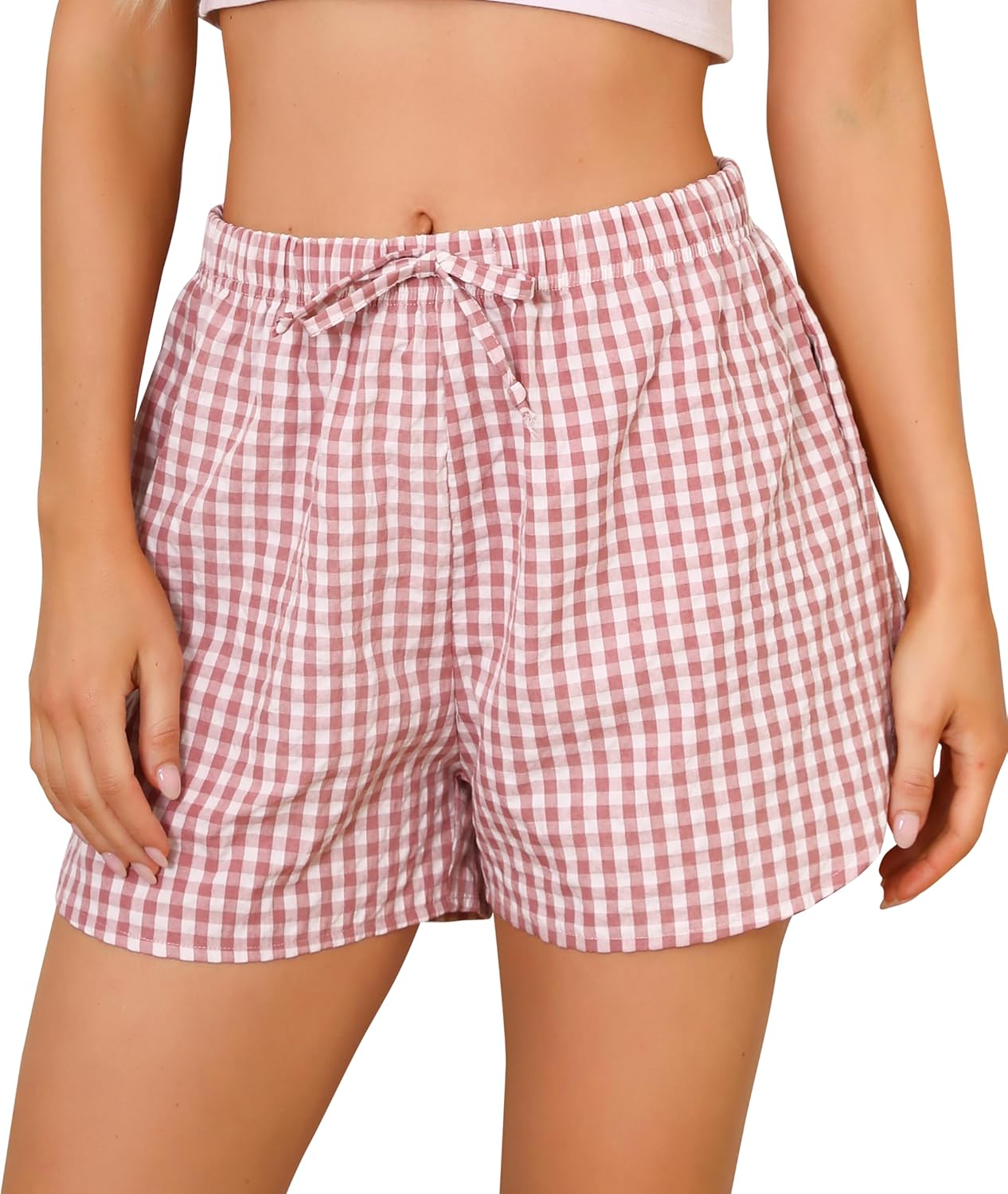 Vlazom Women's Sleep Shorts Cute Plaid Pajamas Shorts Soft Elastic Pajama Bottoms Boxer Shorts Sleepwear S-XXL