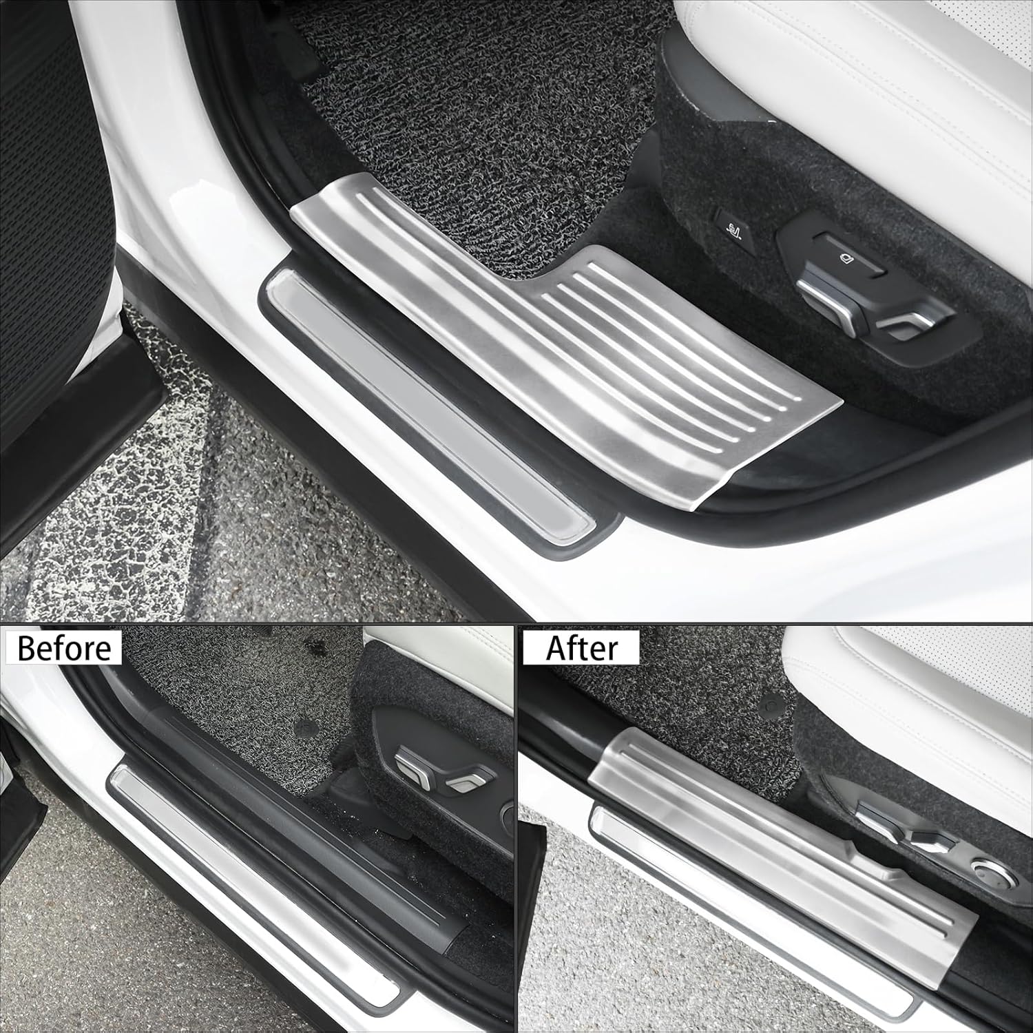 Stainless Inside Door Sill Plate Protector Cover,Inside Door Sill Scuff Plate Guard Cover Trims Compatible with Hyundai Santa Fe 2024-2026 Accessories (Silver)