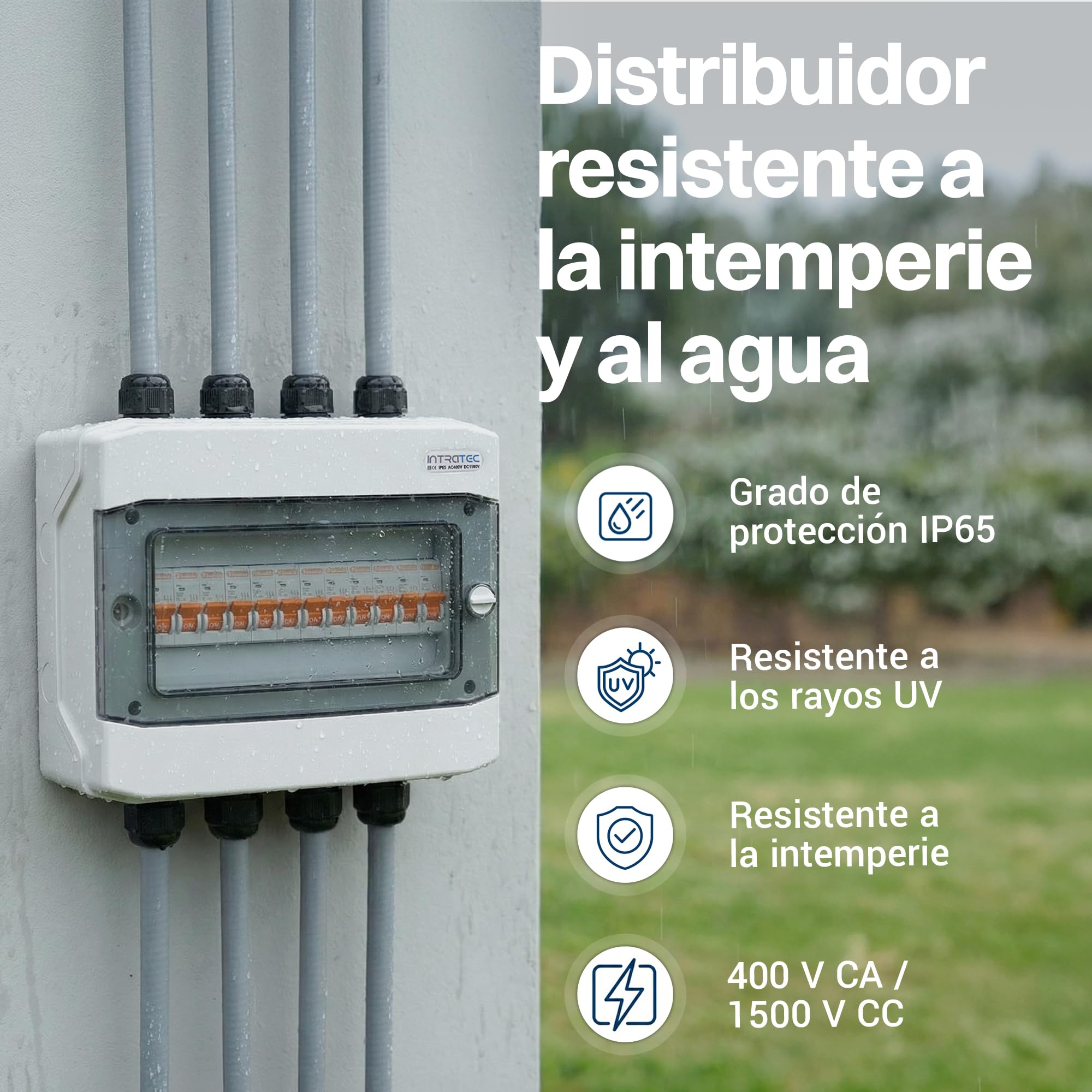 Intratec Caja de Distribución Superficie 1 Fila IP65 – Cuadro Eléctrico para 12 Módulos DIN – Caja de Subdistribución Estanca para Exterior Garaje – 400VAC 1500VDC, 318 x 259 x 144 mm - 5 Pack