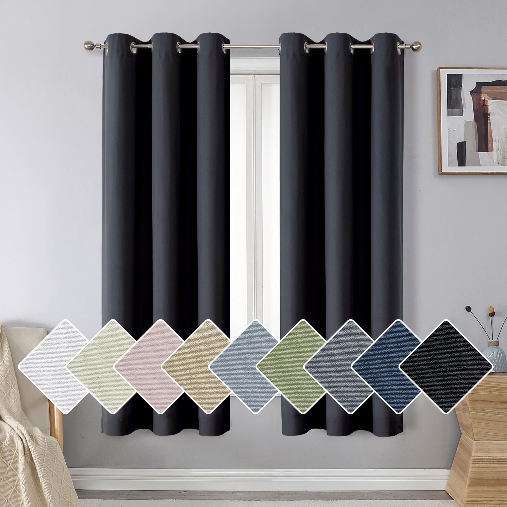 Aiyufeng Nika 100% Blackout Curtains 63 Inches Length 2 Panels Set, Soft & Warm Total Darkness Drapes for Bedroom, Grommet Privacy Window Treatment for Patio (38 inches W x 63 inches L, Black)