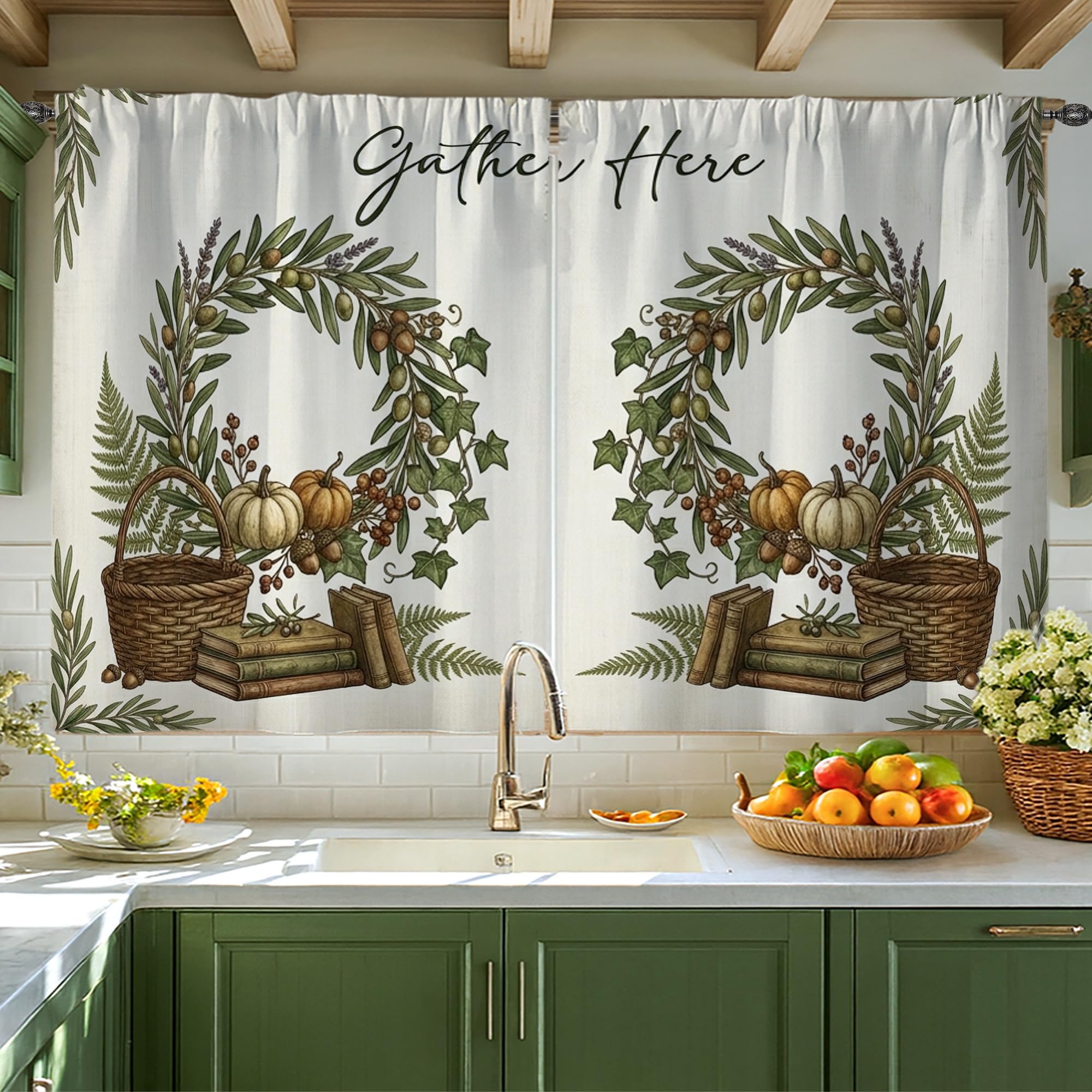Rideaux de cuisine rustiques haut de gamme broderie imprimée citrouille