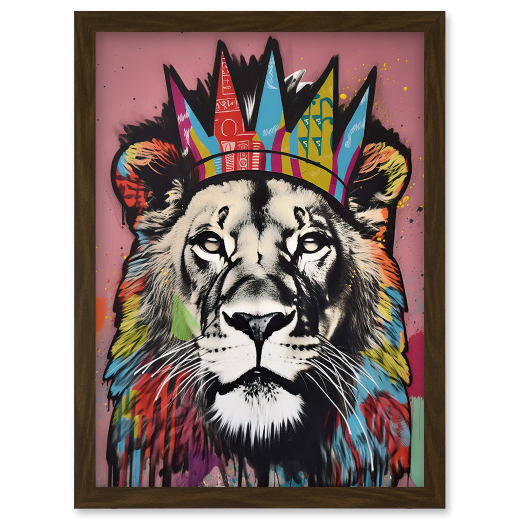 Lion with Crown King of the Jungle Pop Art Framed Wall Art Print A4 - Artery8