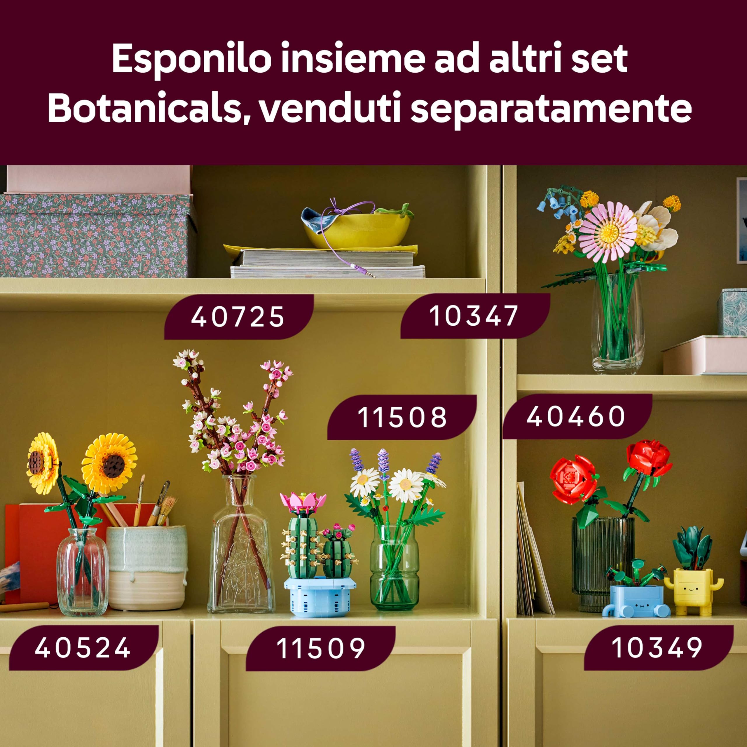 LEGO Botanicals Cactus in Fiore - Pianta Artificiale in Vaso con 2 Cactus e Fiori Finti - Decorazione Fai da Te per Camera da Letto - Regalo per Bambine da 9 Anni e Adulti Amanti delle Piante - 11509