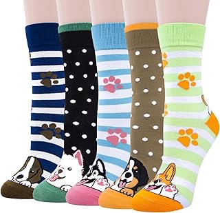 5 Pairs Womens Cat Socks Funny Dog Socks for Ladies Cute Novelty Animal Christmas Gifts for Women