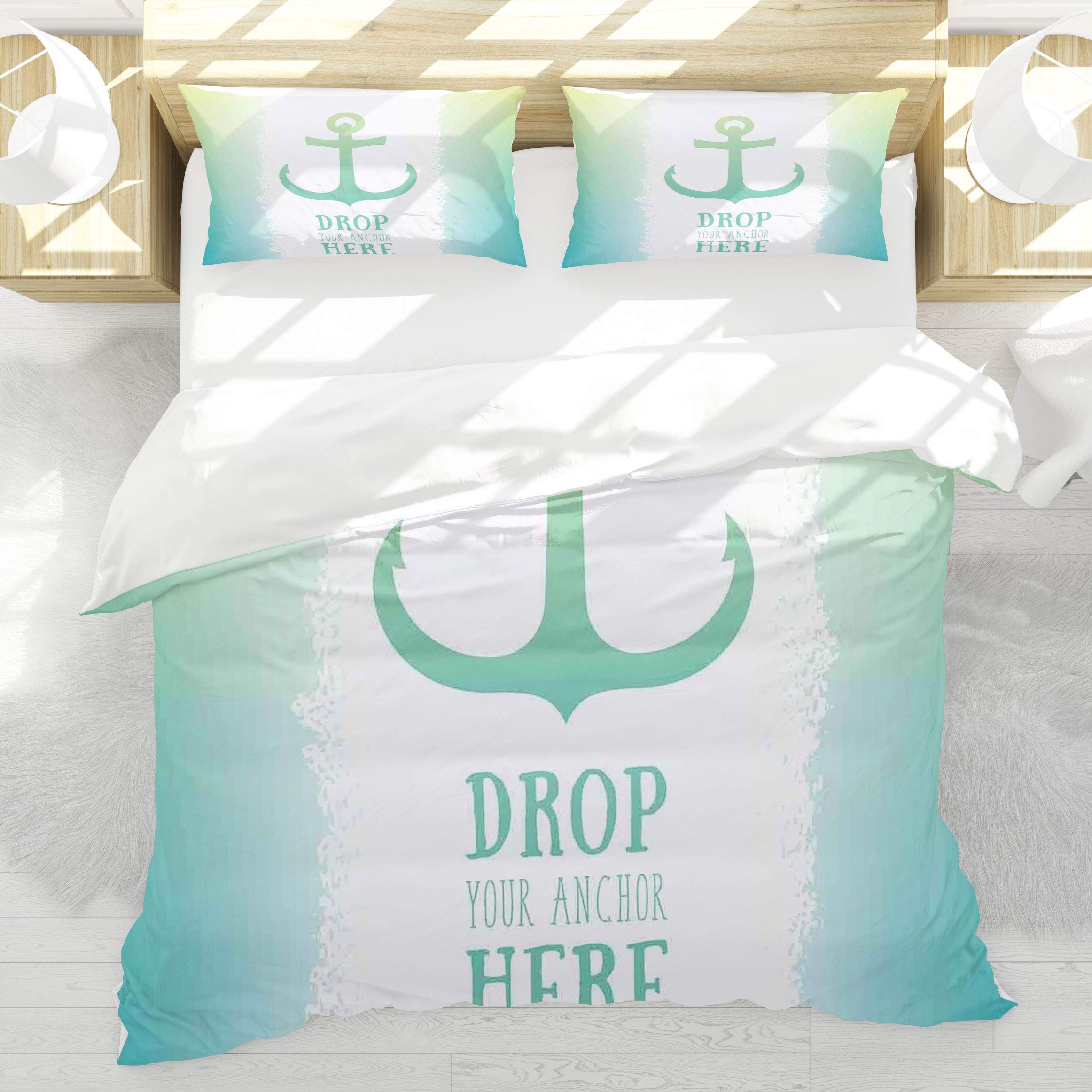 Housse de couette imprimé bicolore motif ancre avec ses 2 taies 50x75cm
