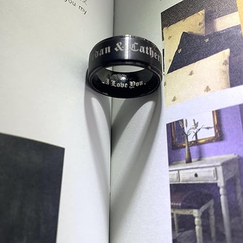 Miniatura 3 de Anillo de boda personalizado para hombre, anillo de titanio de acero inoxidable negro para él, anillos de promesa grabados, regalos de compromiso