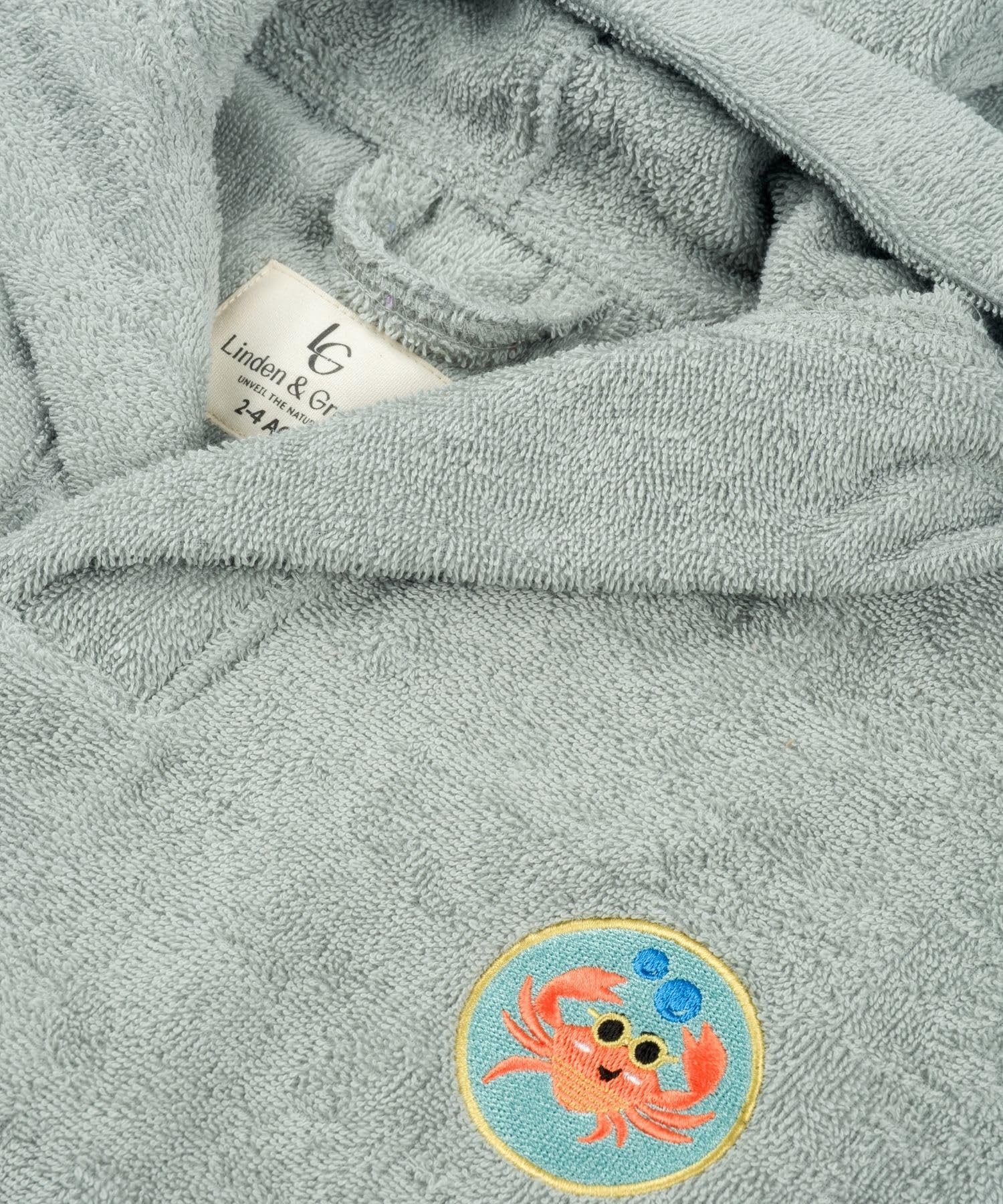 PandaHome Linden & Green Badeponcho Kinder, Frottee-Poncho für Jungen und Mädchen aus 100% Baumwolle, Morgenmantel mit Kapuze, Schnelltrocknend Weich Saugstark Bademäntel 400 g/m²