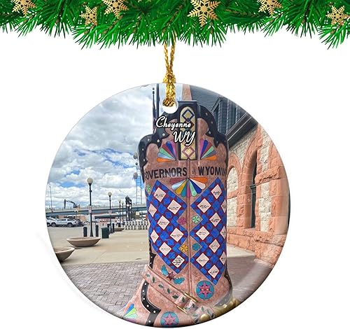 Cheyenne Big Boots Wyoming - Adorno de Navidad de EE. UU., recuerdo de viaje, colgante de árbol de Navidad personalizado