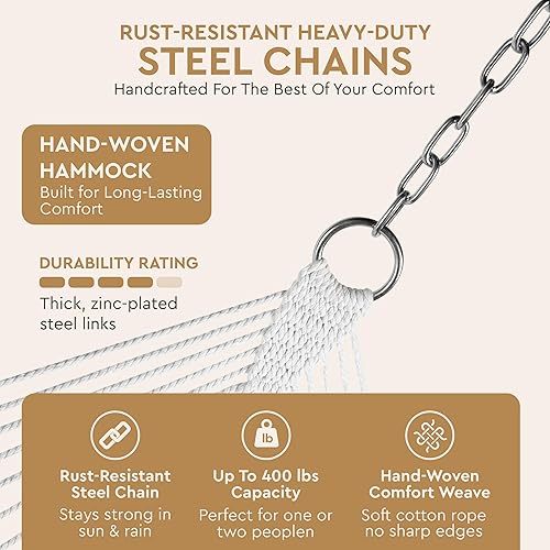 Miniatura 4 de Hamaca de doble cuerda con tejido de algodón y barras separadoras de madera dura para patio, patio trasero, campamento o jardín