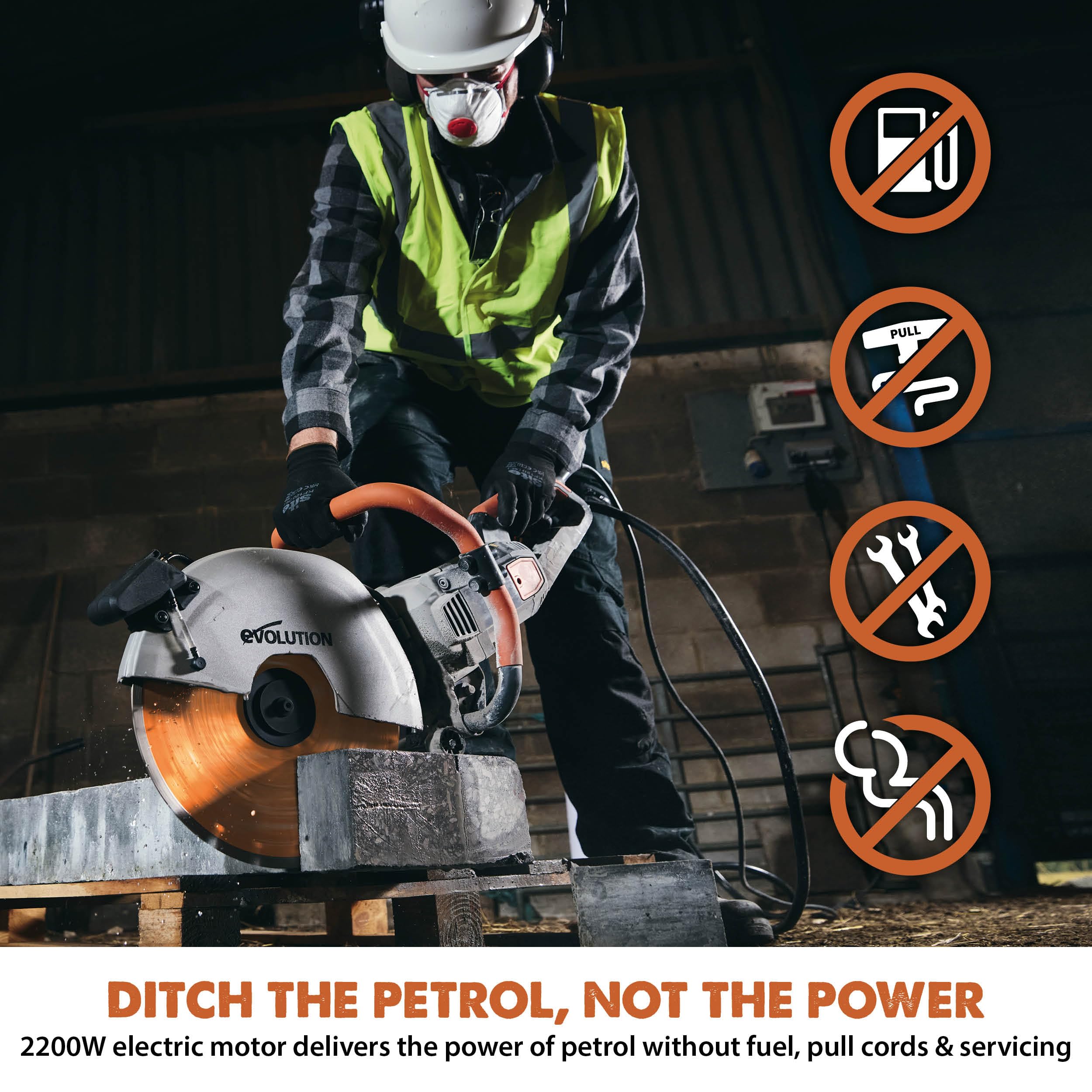 Evolution Power Tools R350DCT - Sierra de hormigón, sierra de corte, para cortar hormigón, piedra, ladrillo, tejas y más, cortador de disco eléctrico de 350 mm, hoja de diamante premium, 110 V, 350 mm