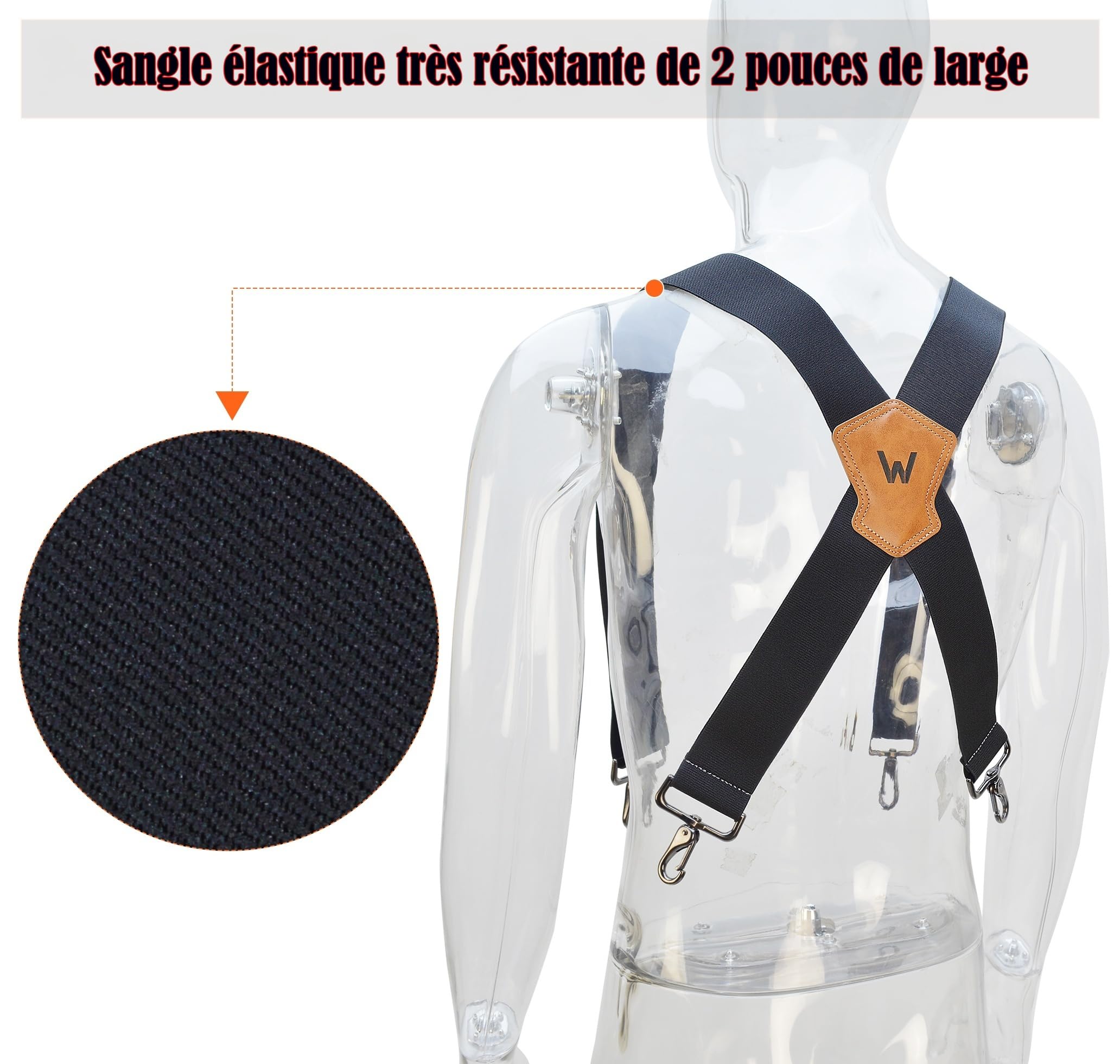 WELKINLAND Porte-jarretelles ultra-résistant de 2 pouces de large à élastique complet pour jeans, noir, Large