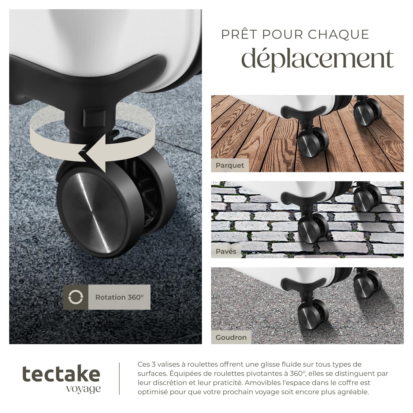tectake® Set de Valises de Voyage 3 Pcs. Serrure à Combinaison Valise Grande Taille Valise soute et Cabine Petites Valises Sacs de Voyage Maternité ABS avec roulettes 360° Poignée télescopique