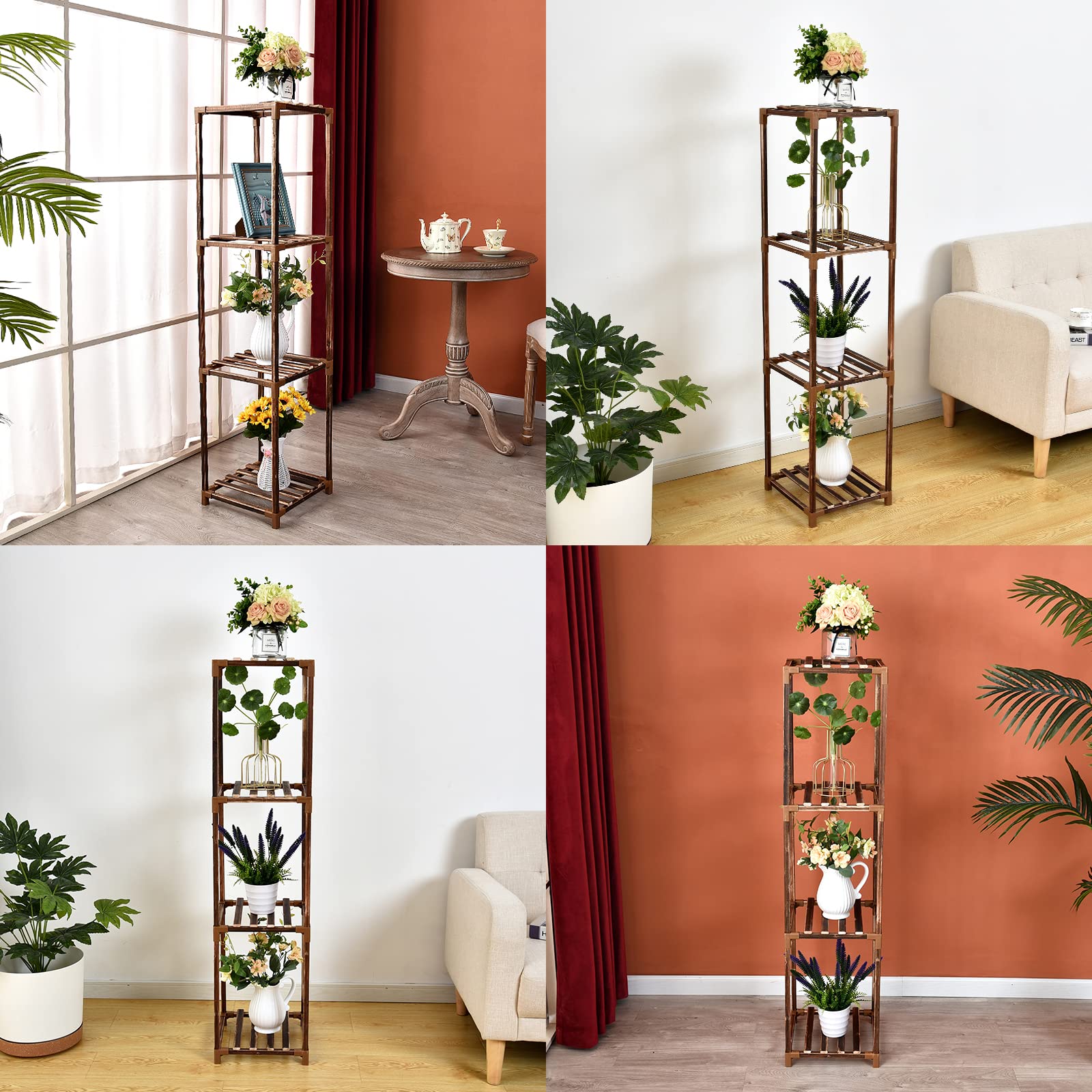 Augosta Plant Stand for Indoor Outdoor Plants, 3 Tier 4 Potted Tall