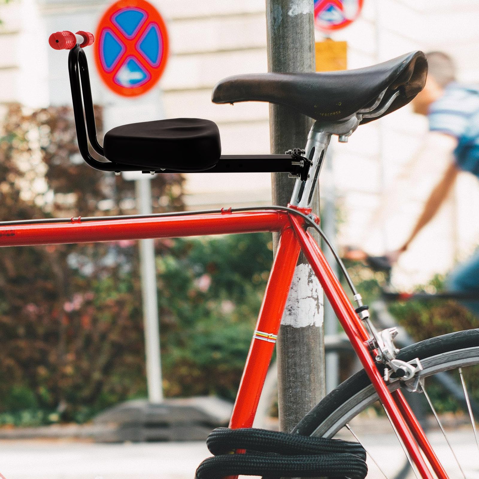 VANZACK Seggiolino Bici Ragazzo Anteriore Nero Manubrio, Metallo | Mountain Bike ed E-bike, Design Ergonomico e Regolabile, Seduta Confortevole per Bambini