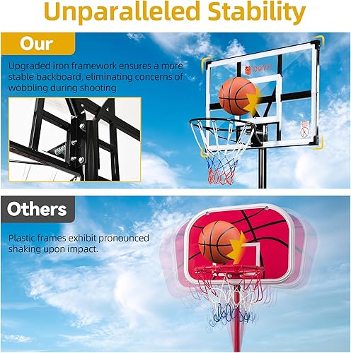 Miniatura 5 de DWVO Aro de baloncesto para exteriores ajustable de 10 pies, aros de baloncesto portátiles para exteriores, tablero trasero mejorado y base de