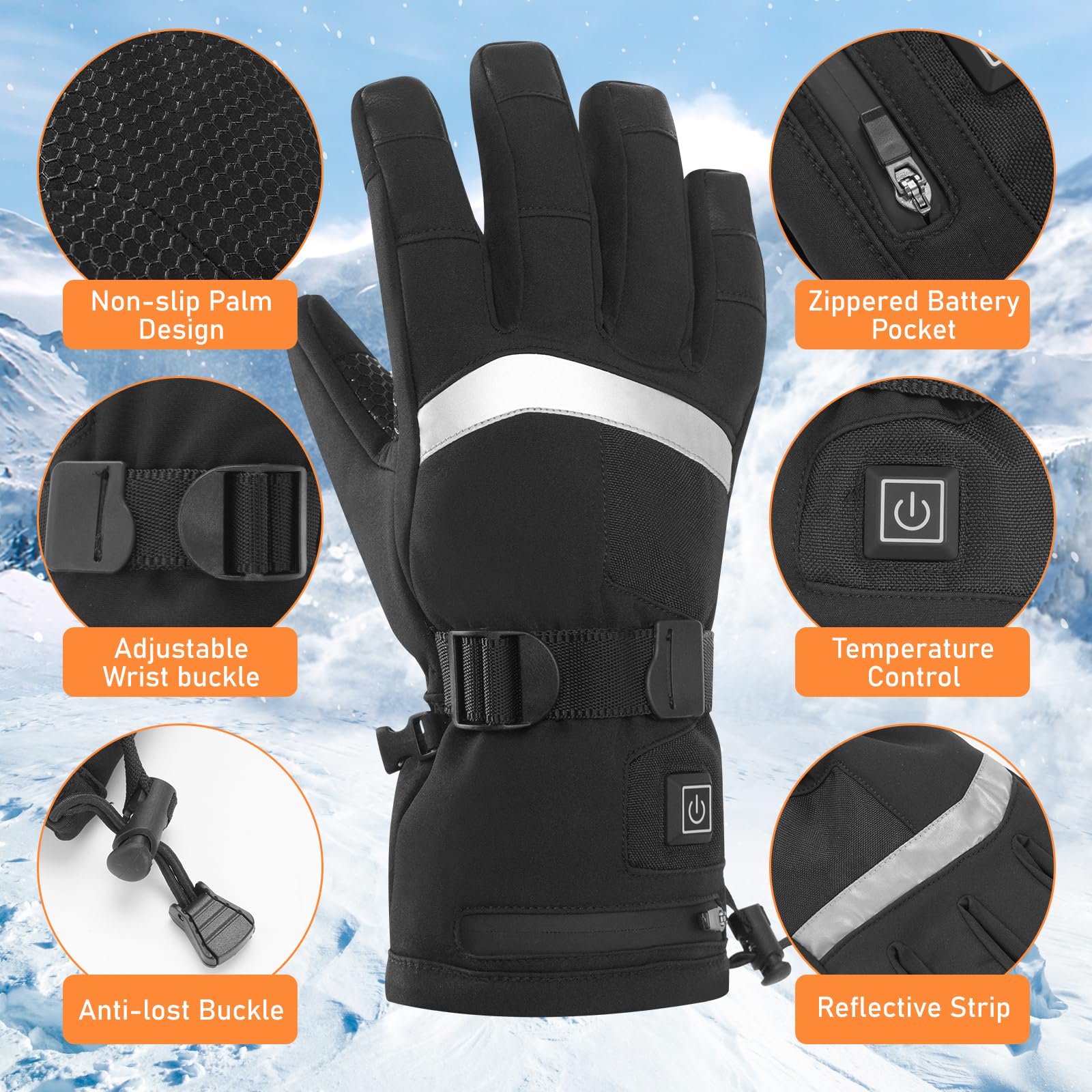 Heated Gloves for Men Women,5000mAh Rechargeable Battery Electric Heating Glove,3 Heating Levels Waterproof&Windproof Hand Warmers for Cycling Motorcycle Snowboarding Outdoor Sports