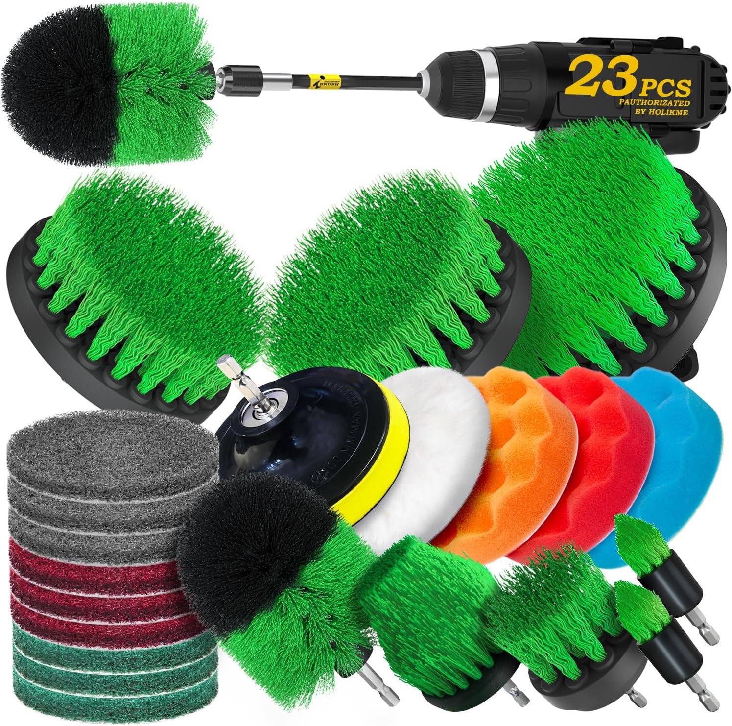 Holikme 23Pack Drill Brush Attachments Set, Scrub Pads & Sponge, Buffing Pads, Power Scrubber Brush with Extend Long Attachment, Car Polishing Pad Kit,Cleaning Supplies,Shower Scrub,Green Holikme 23Pack Drill Brush Attachments Set, Scrub Pads & Sponge, Buffing Pads, Power Scrubber Brush with Extend Long Attachment, Car Polishing Pad Kit,Cleaning Supplies,Shower Scrub,Green