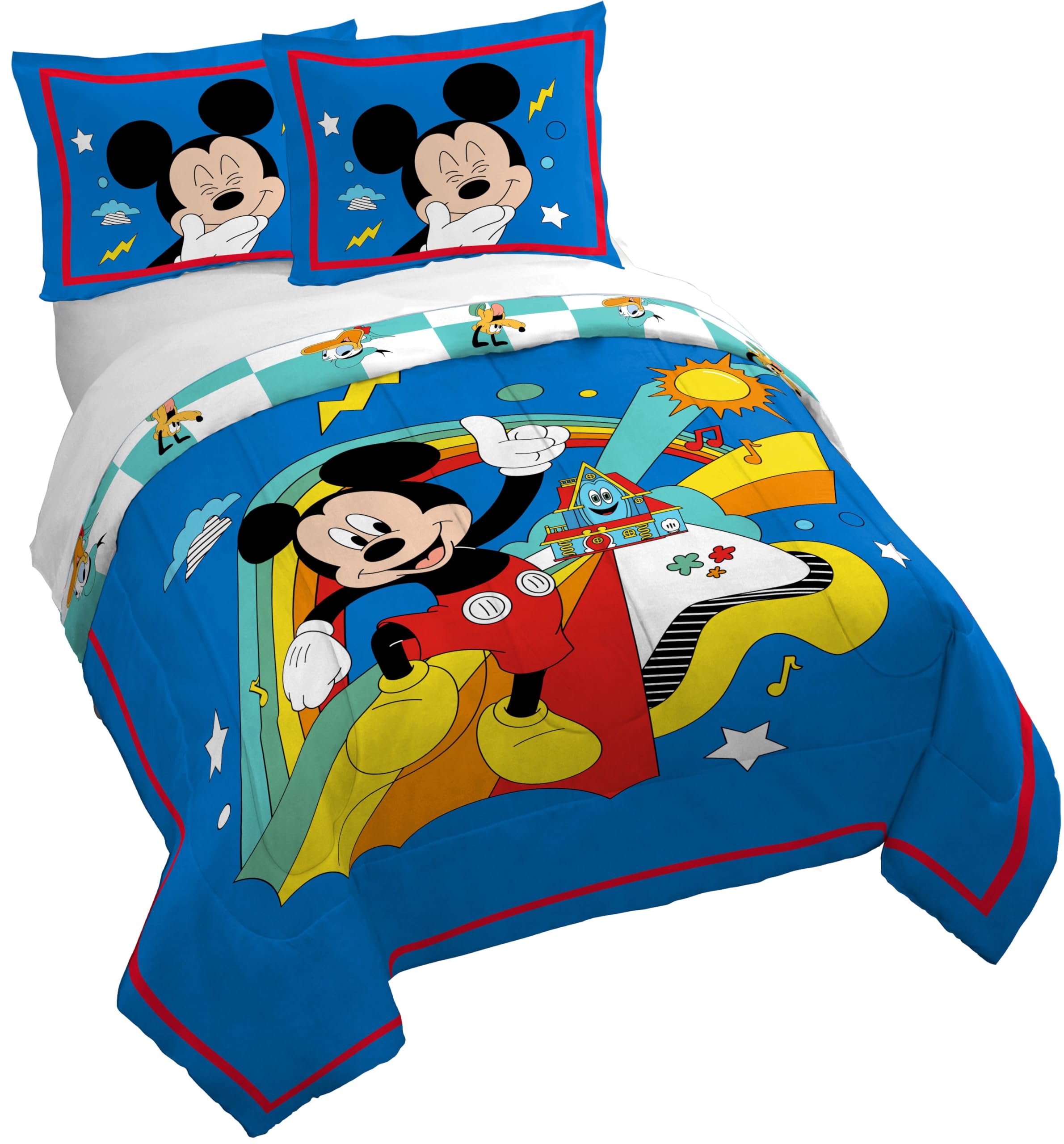Jay Franco Duvet Cover Set – 3 Piece Comforter Cover and Sham Set, Super Soft Cozy Kids Bedding (Insert Not Included) Blue - Mickey Mouse, Queen