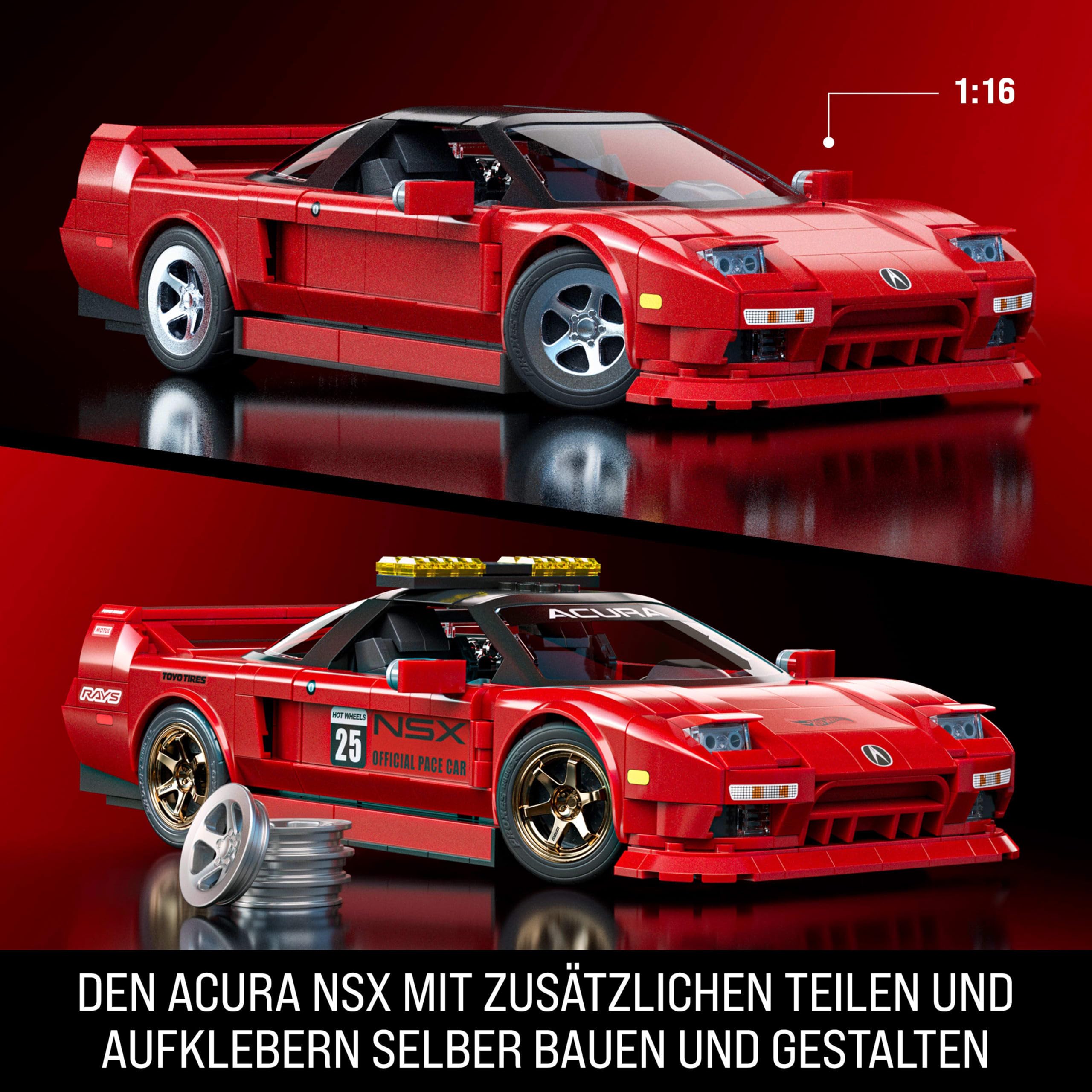 Mattel Brick Shop Hot Wheels Elite Serie Bauset, ’90 Acura NSX mit 876 Teilen, realistischen Details und individuellen Aufklebern, für Sammler und Kinder ab 10 Jahren, JFT17