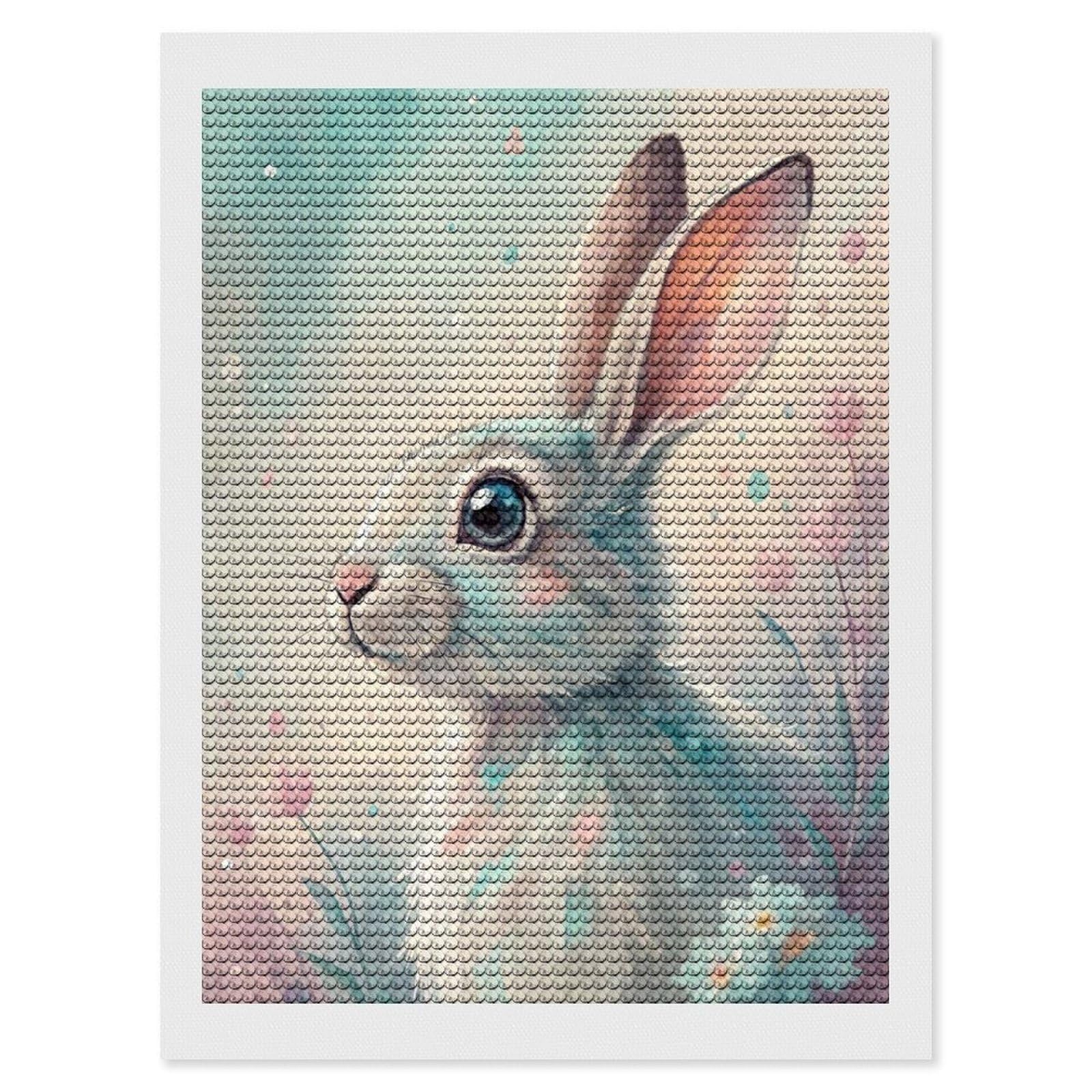 Junmoney Pastel Watercolor Bunny with Flowers Diamond Painting Canvas Set 12"x16", Full Kit Included, Calming Craft to Unwind, Farmhouse Decor, Christmas Gift