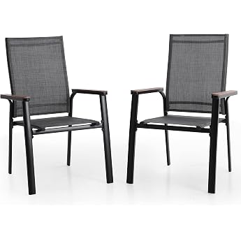 MFSTUDIO Garden Chairs Set of 2 Aluminium Textilene Balcony Chairs Stackable