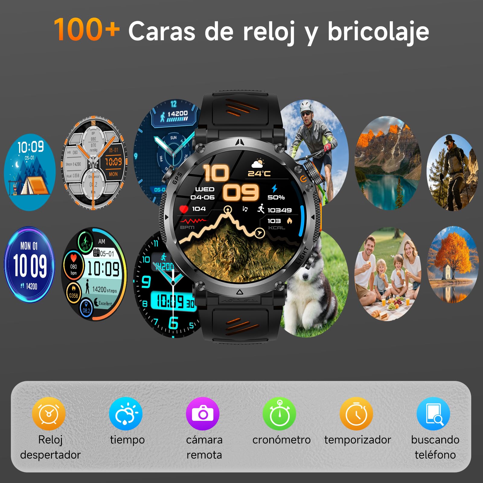 YUPENG Reloj Inteligente Hombre Militar, GPS/Brújula /850mAh Batería | 1.7" Impermeable Smartwatch con Chat-GPT Linterna Frecuencia Cardíaca, Sueño Salud,Función telefónica Pulsómetro,iOS/Android